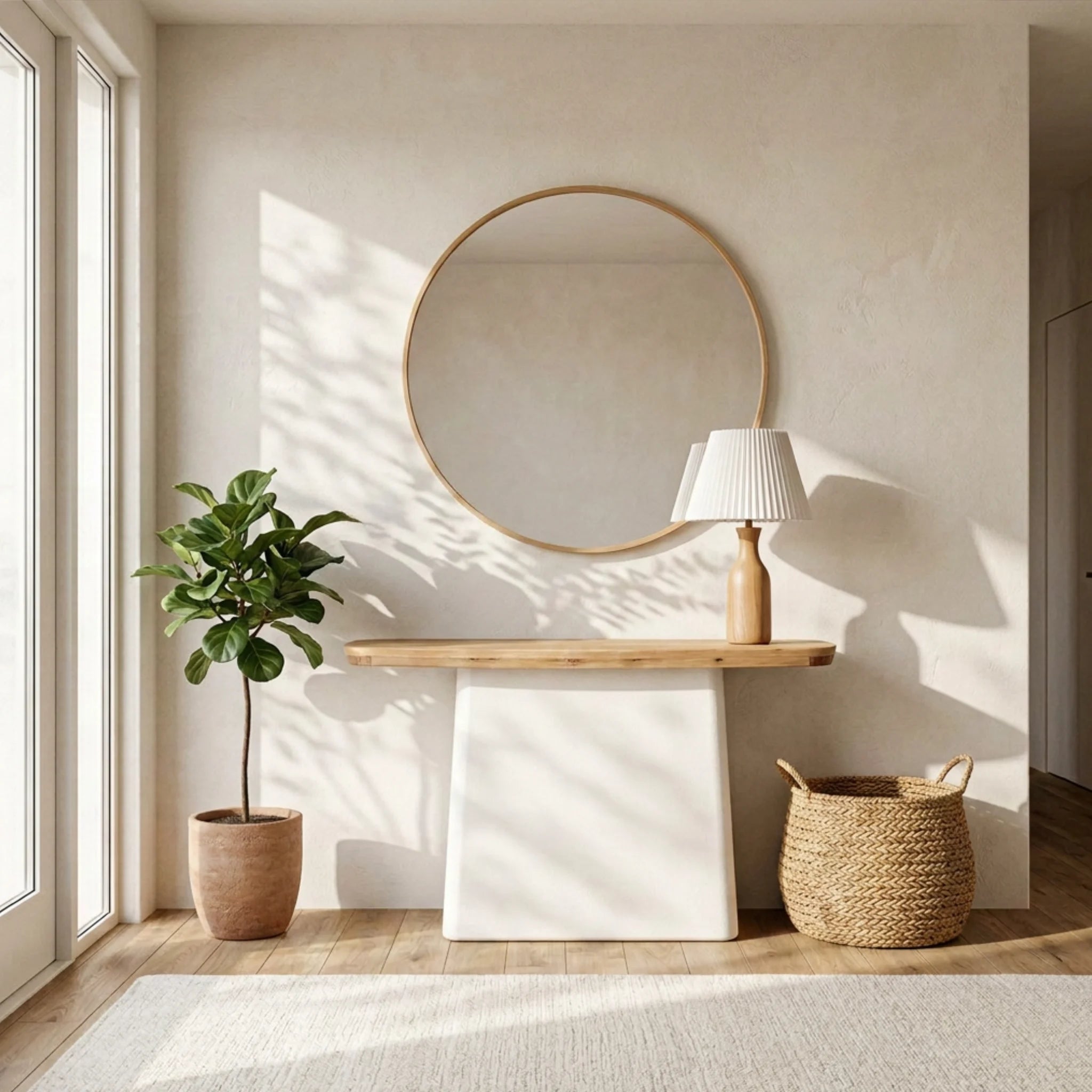 Consola recibidor Calvia 120X36X77cm | Blanco Mate y Madera reciclada de Acacia | KUBU #