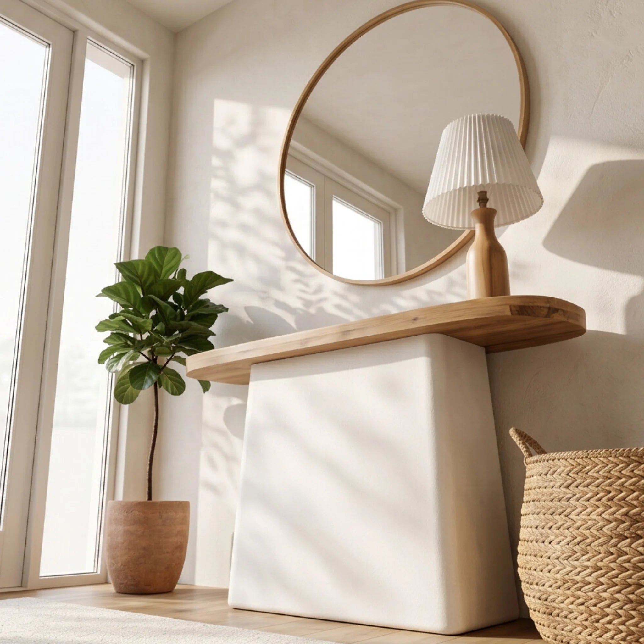 Consola recibidor Calvia 120X36X77cm | Blanco Mate y Madera reciclada de Acacia | KUBU #
