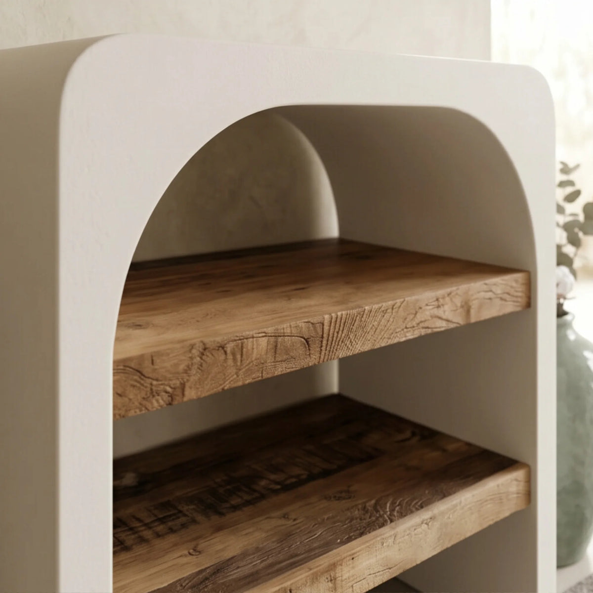 Consola recibidor Eivissa 70x40x76cm | Blanco Mate y Madera reciclada de Acacia | KUBU #