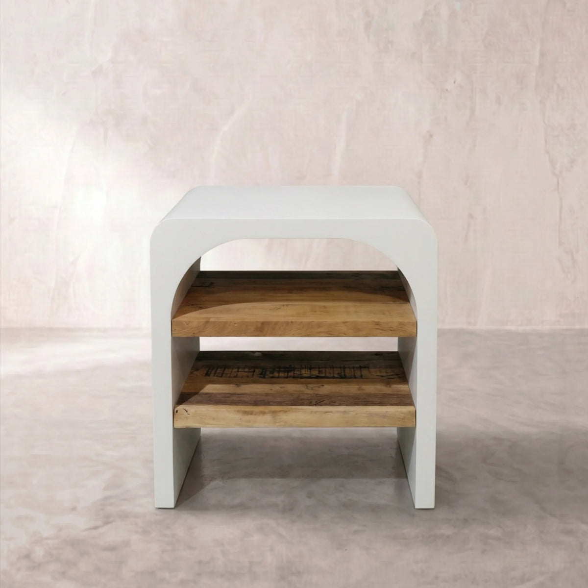 Consola recibidor Eivissa 70x40x76cm | Blanco Mate y Madera reciclada de Acacia | KUBU #