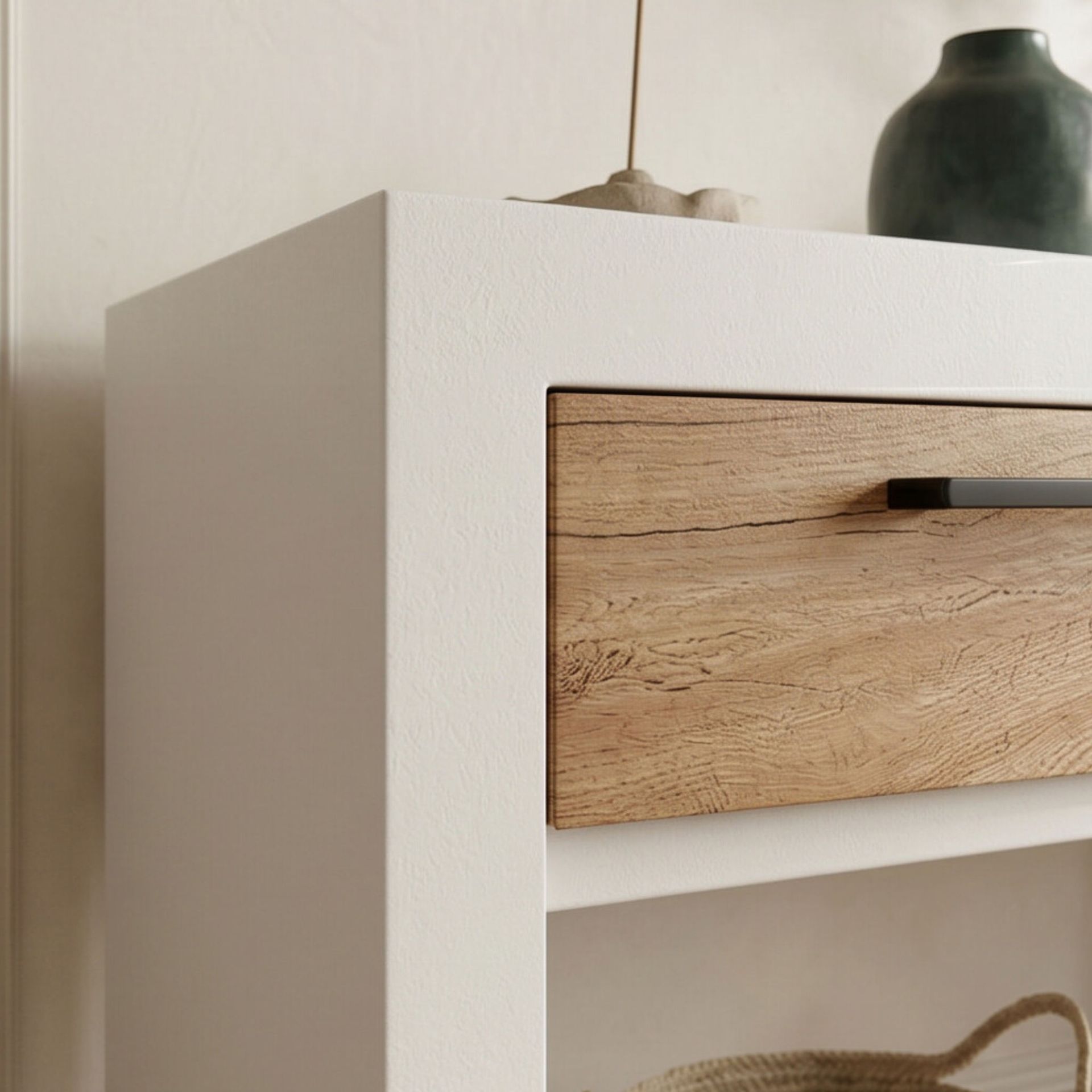 Consola recibidor Mahón 120X35X75cm | Blanco Mate y Madera reciclada de Acacia | KUBU #