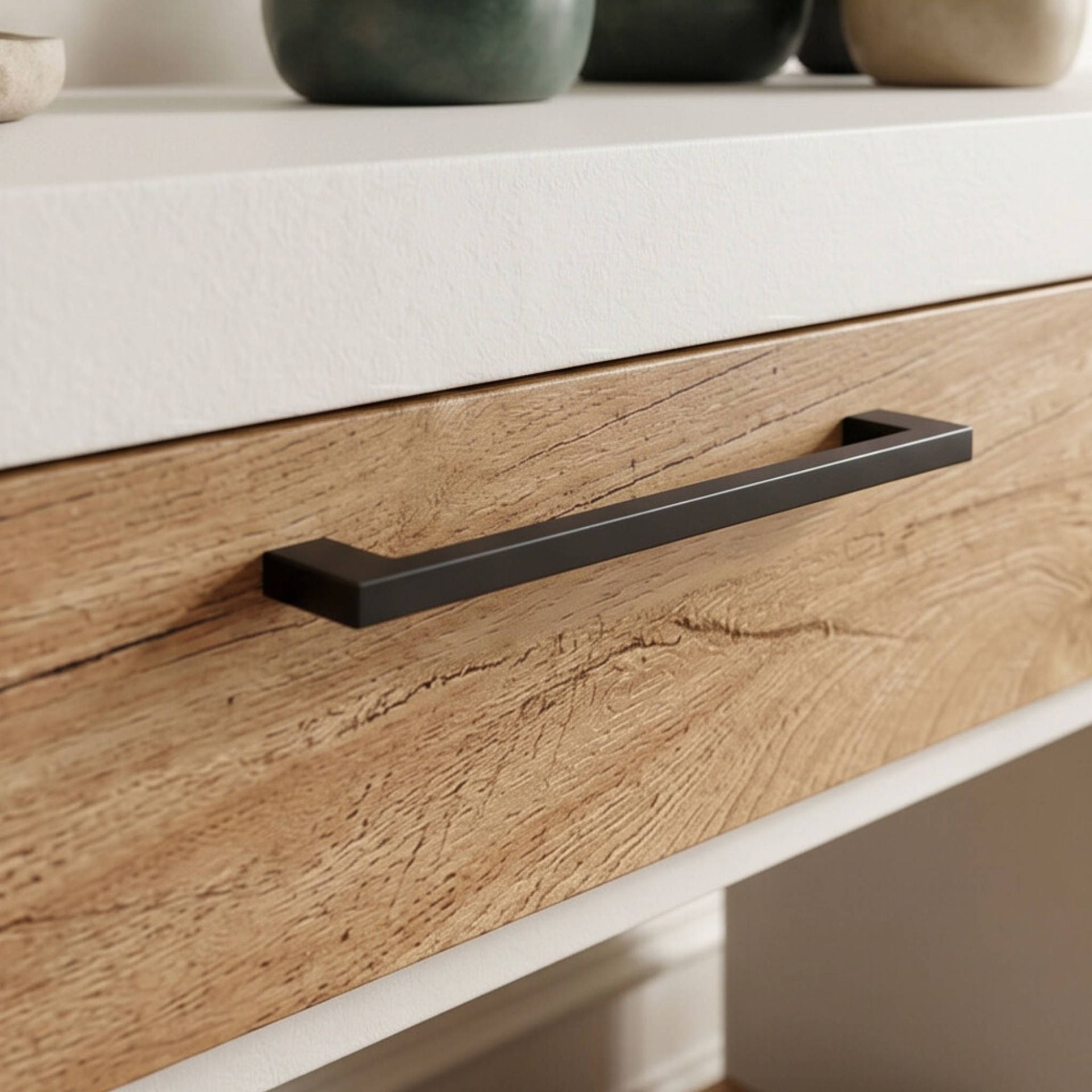 Consola recibidor Mahón 120X35X75cm | Blanco Mate y Madera reciclada de Acacia | KUBU #