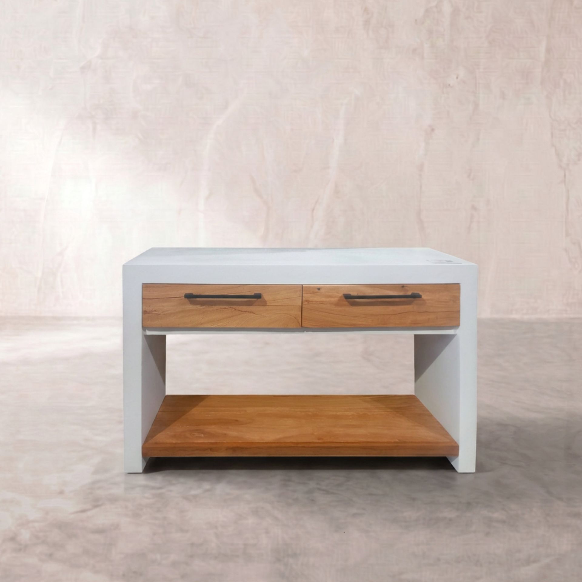Consola recibidor Mahón 120X35X75cm | Blanco Mate y Madera reciclada de Acacia | KUBU #