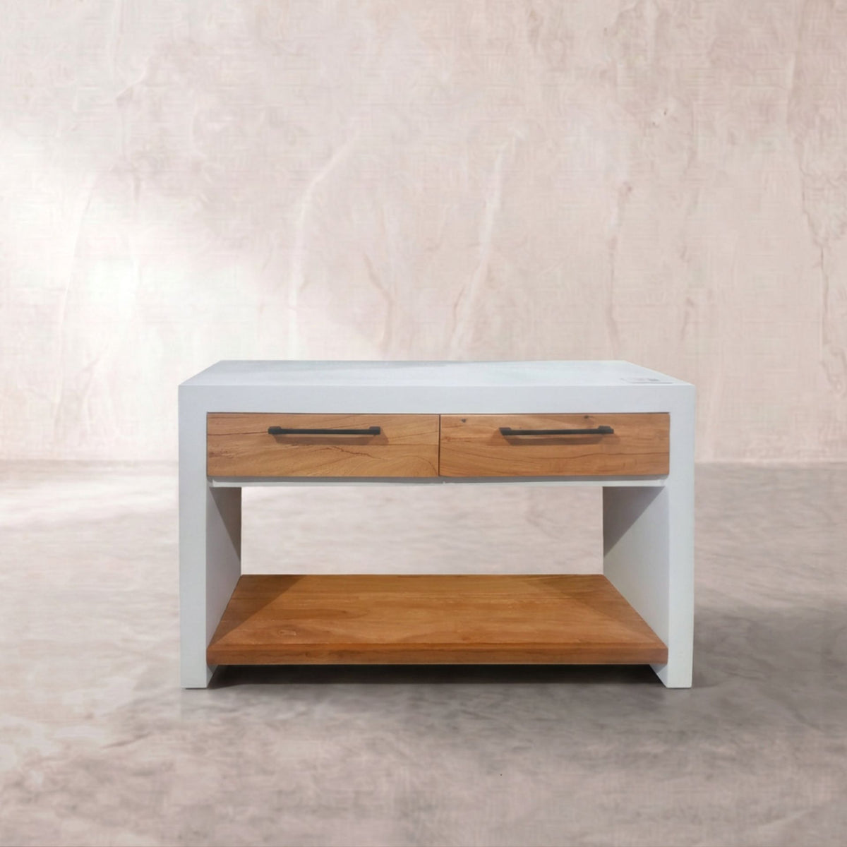 Consola recibidor Mahon 120X35X75cm | Blanco Mate y Madera reciclada de Acacia | KUBU #