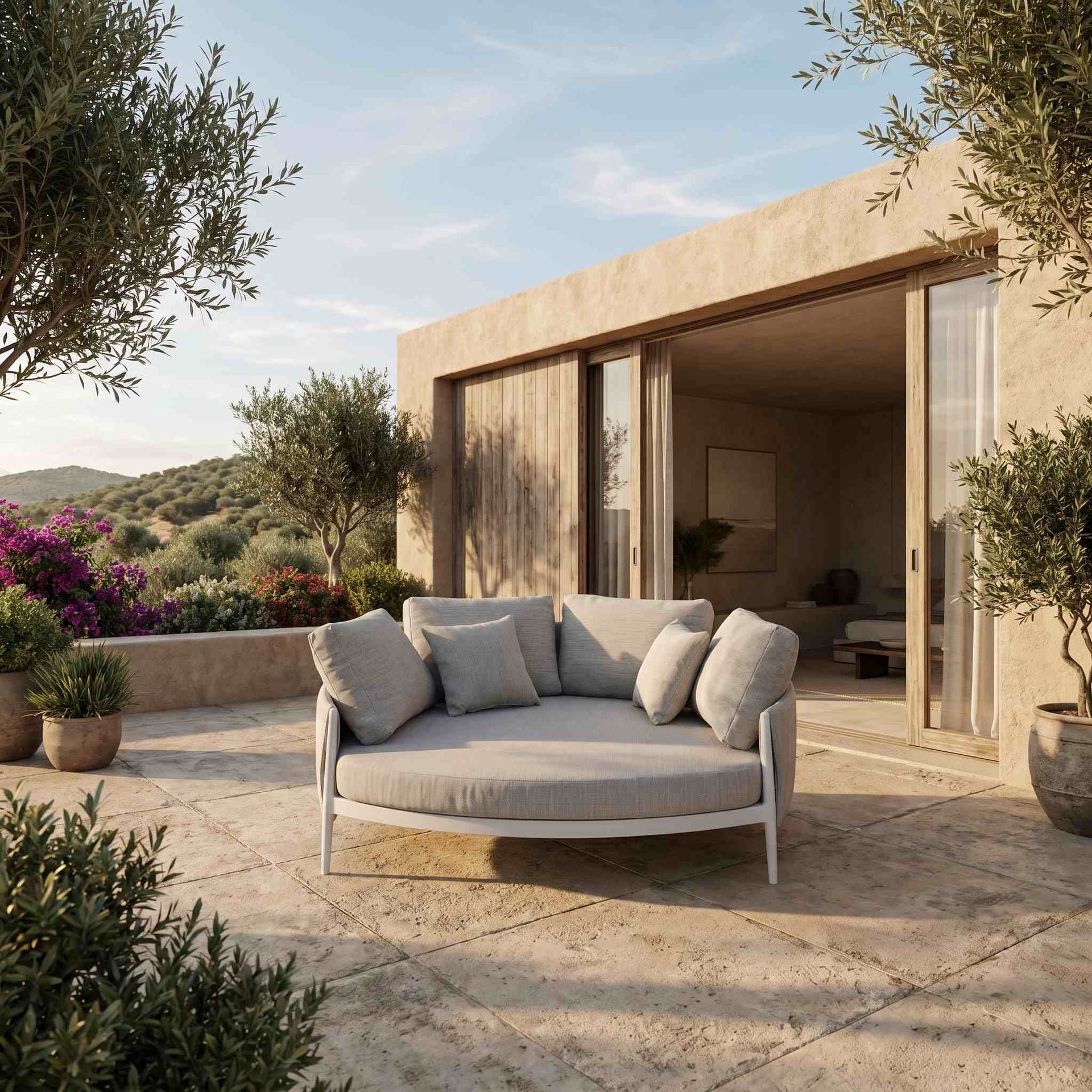 Daybed Attica aluminio blanco y textil gris claro. | Kubu #