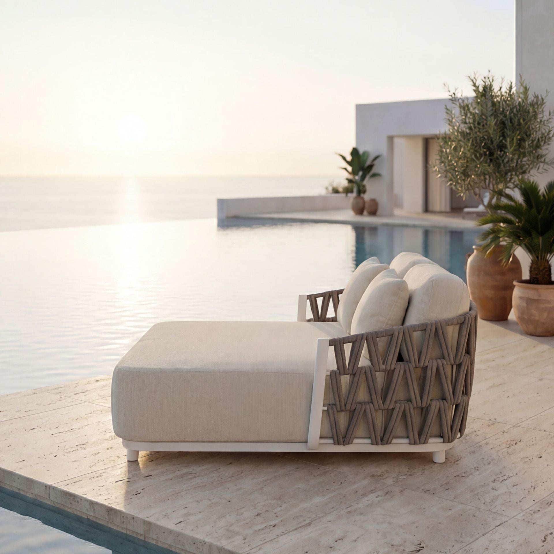 Daybed Carson aluminio blanco textil beige | Kubu #