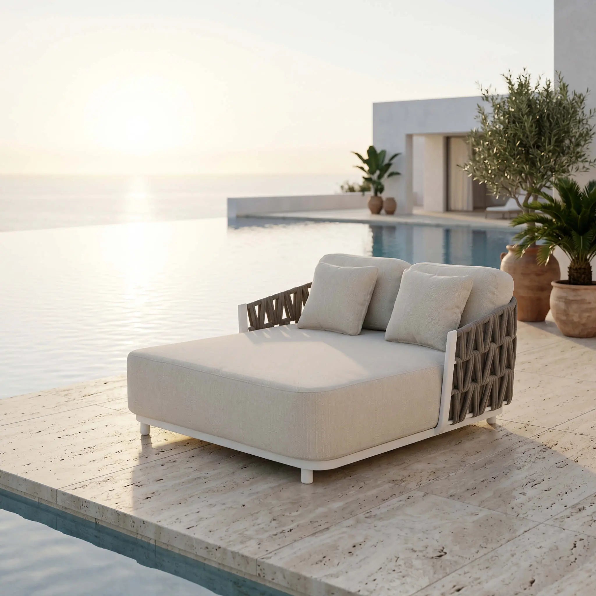 Daybed Carson aluminio blanco textil beige | Kubu #