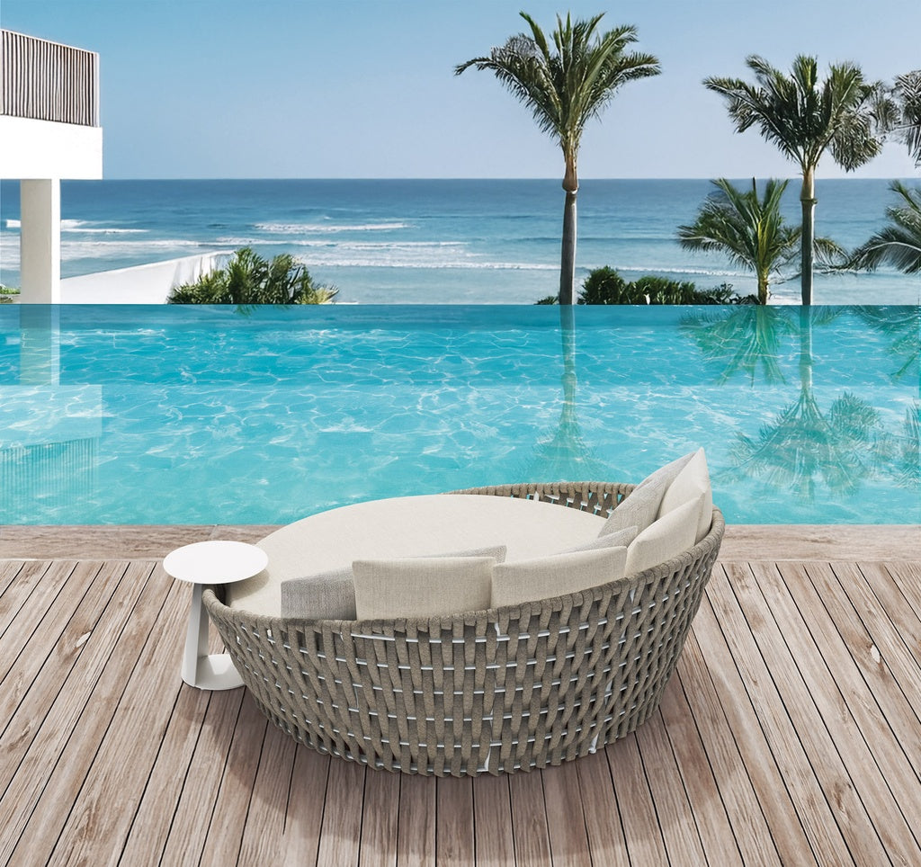 Daybed Meridian aluminio blanco cuerda greige y textil greige. | Kubu #