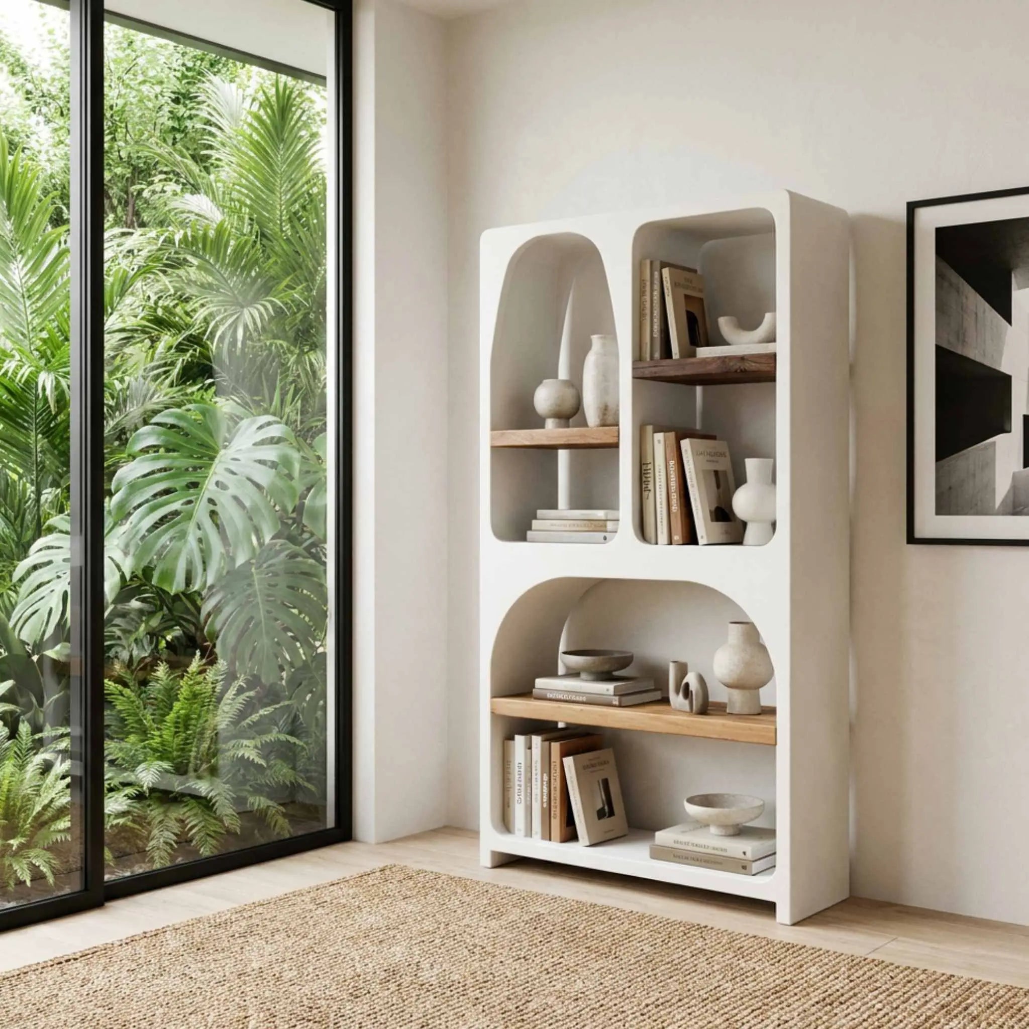 Estantería Eivissa 100x40x180 cm | Blanco Mate y Madera Natural | KUBU #