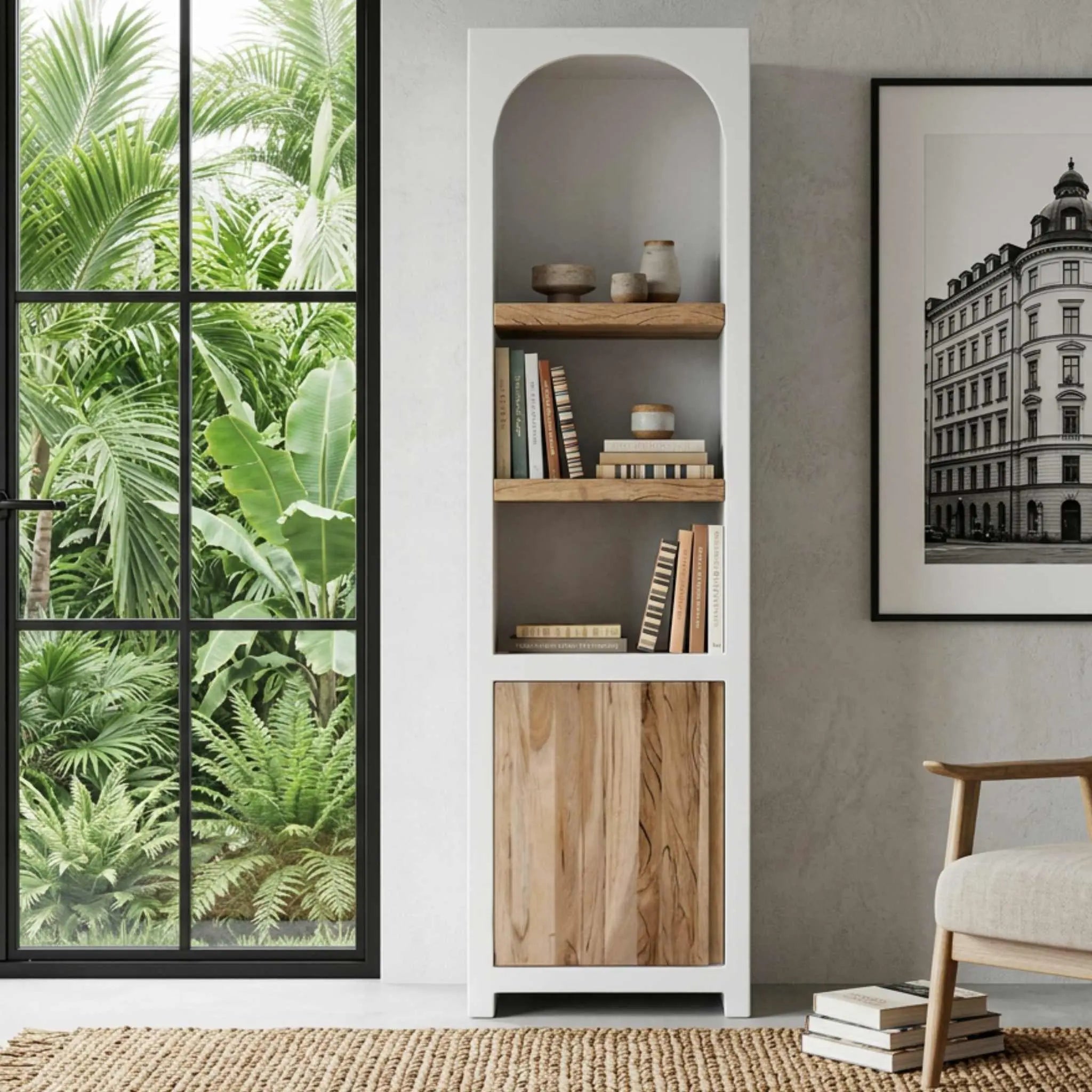 Estantería Eivissa 55X40X190cm | Blanco Mate y Madera Natural | KUBU #