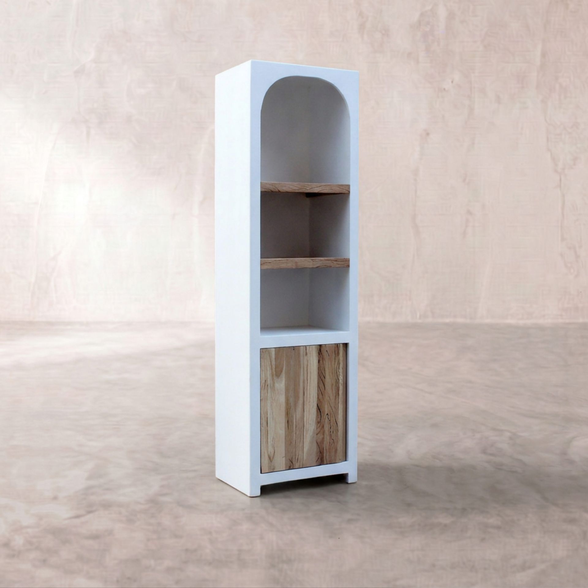 Estantería Eivissa 55X40X190cm | Blanco Mate y Madera Natural | KUBU #