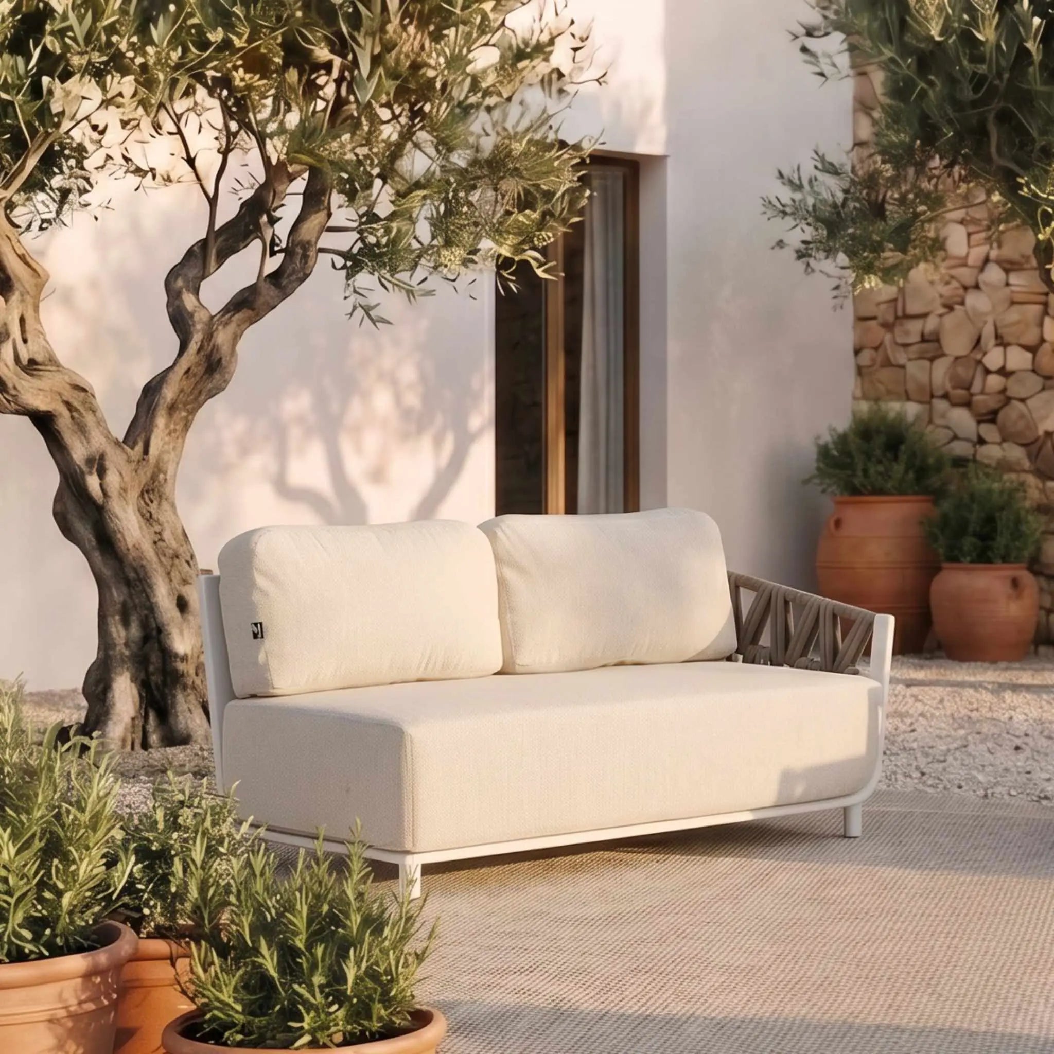 Módulo 2 plazas Carson brazo derecho aluminio blanco textil beige (VF) | Kubu #
