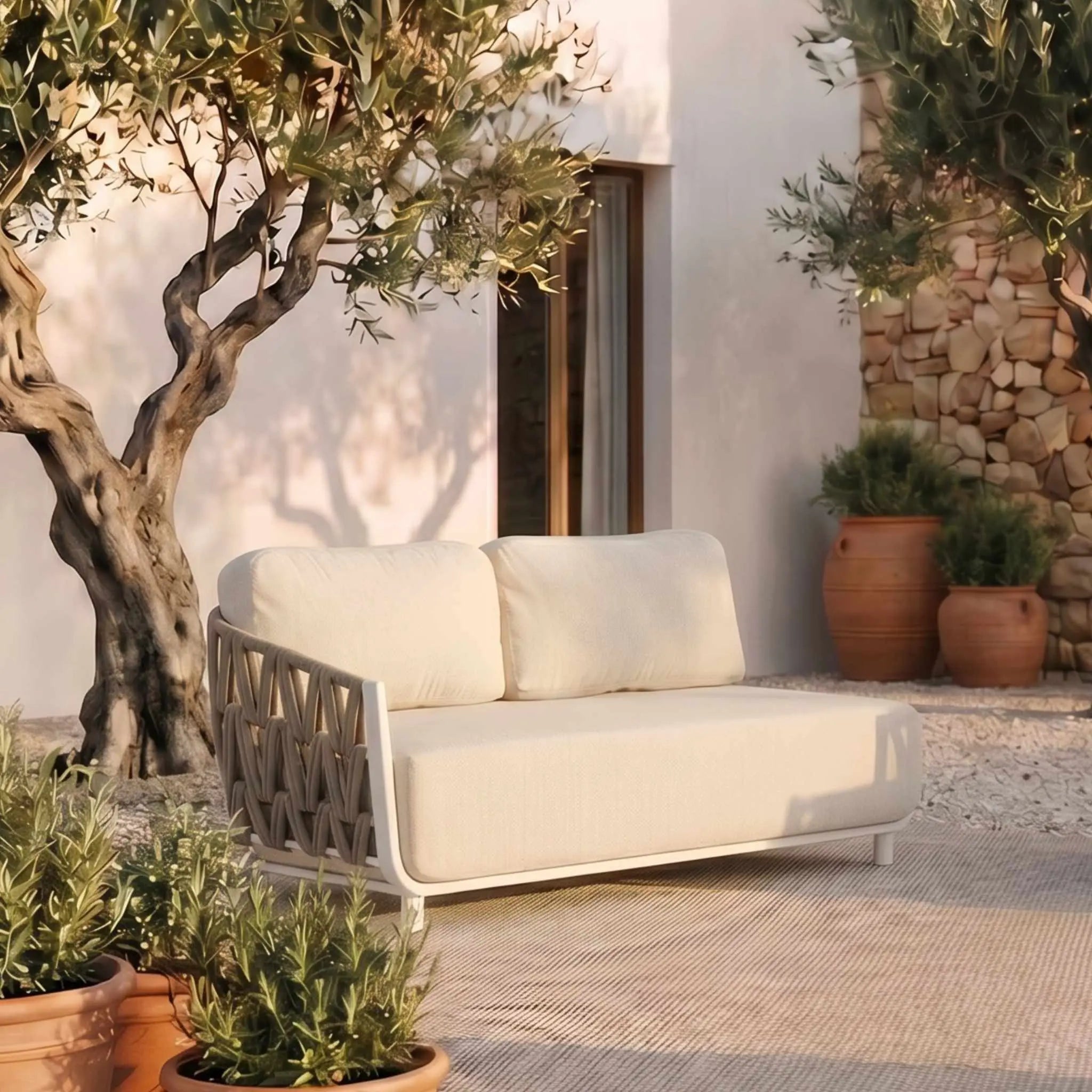 Módulo 2 plazas Carson brazo izquierdo aluminio blanco textil beige (VF) | Kubu #