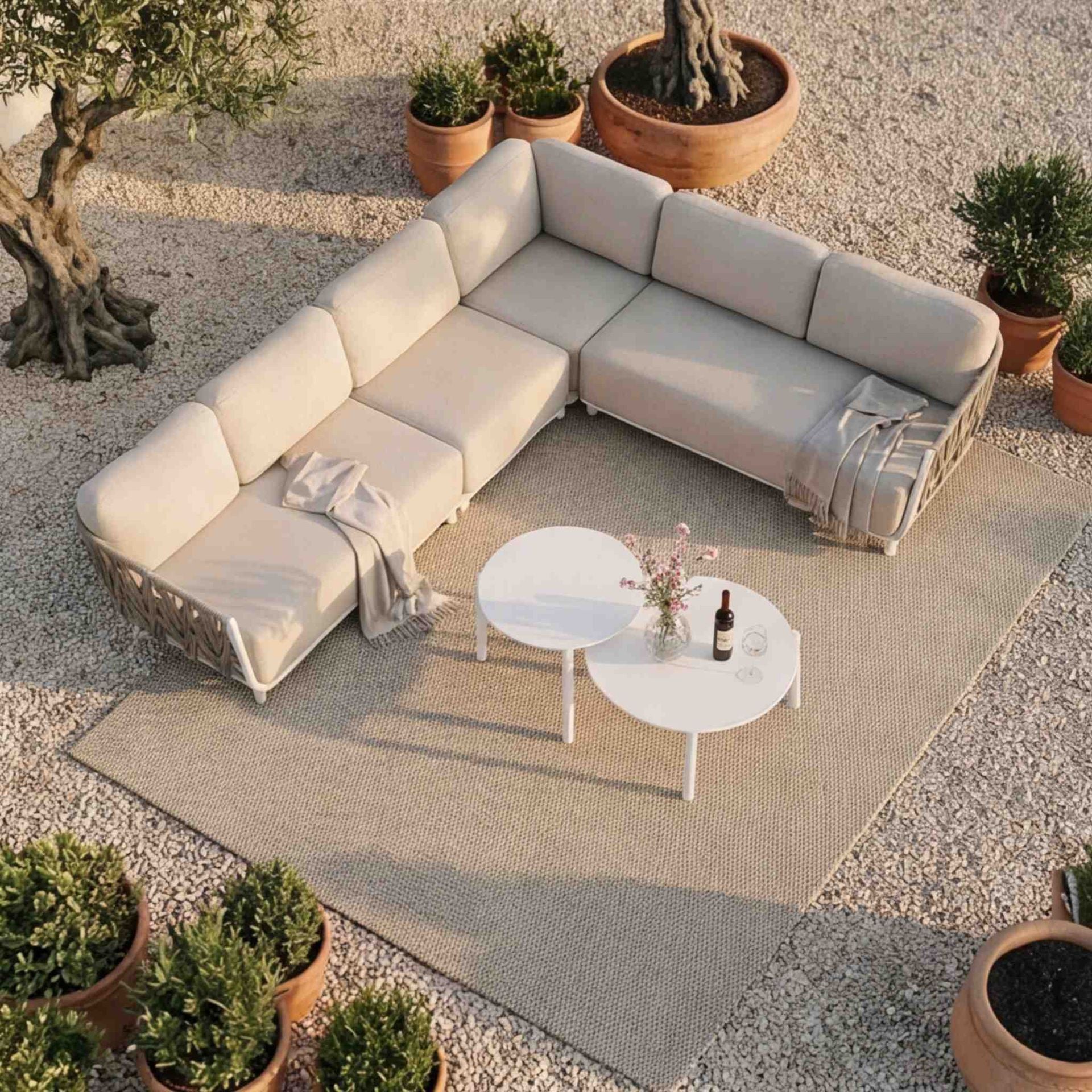 Módulo esquinero Carson aluminio blanco textil beige | Kubu #