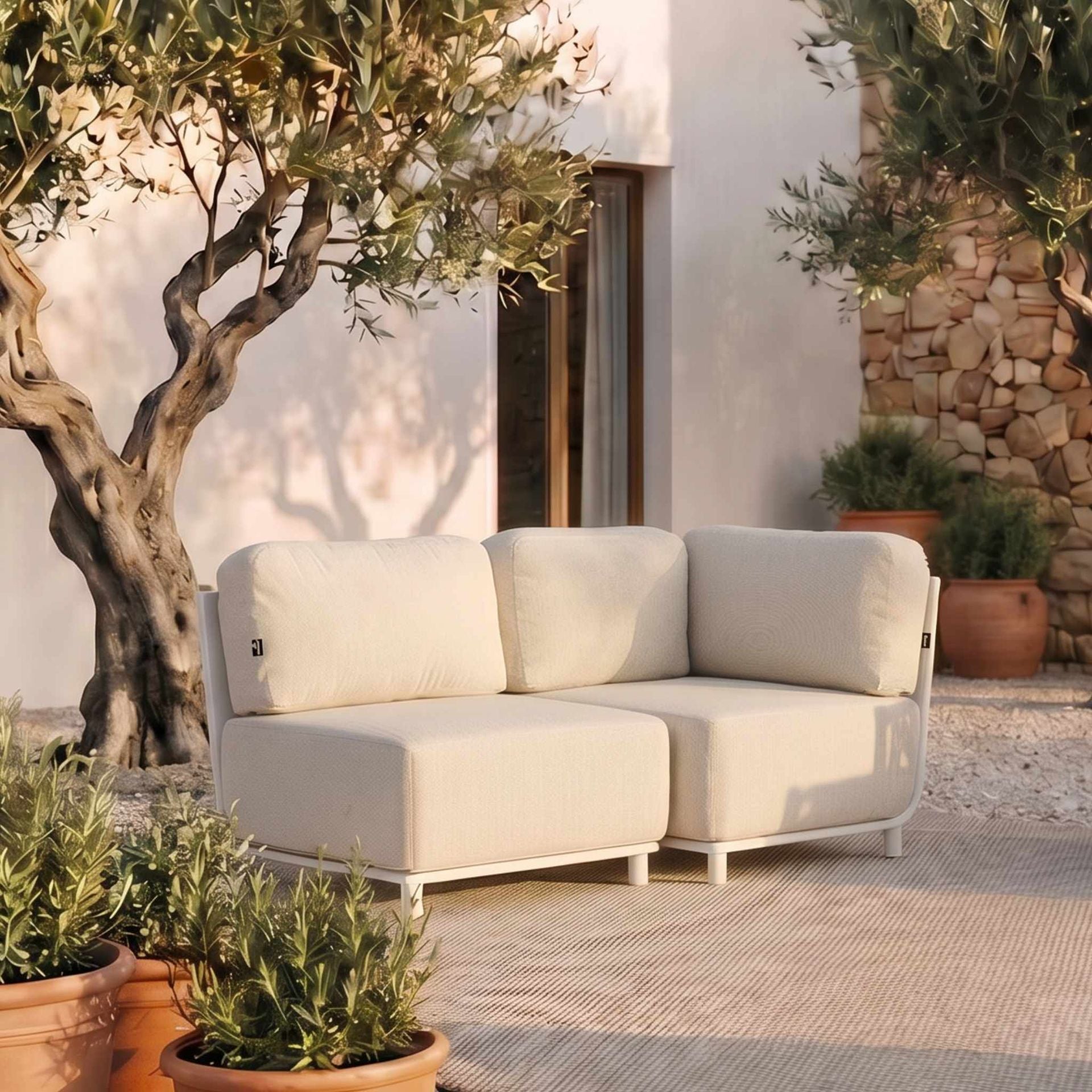 Módulo esquinero Carson aluminio blanco textil beige | Kubu #