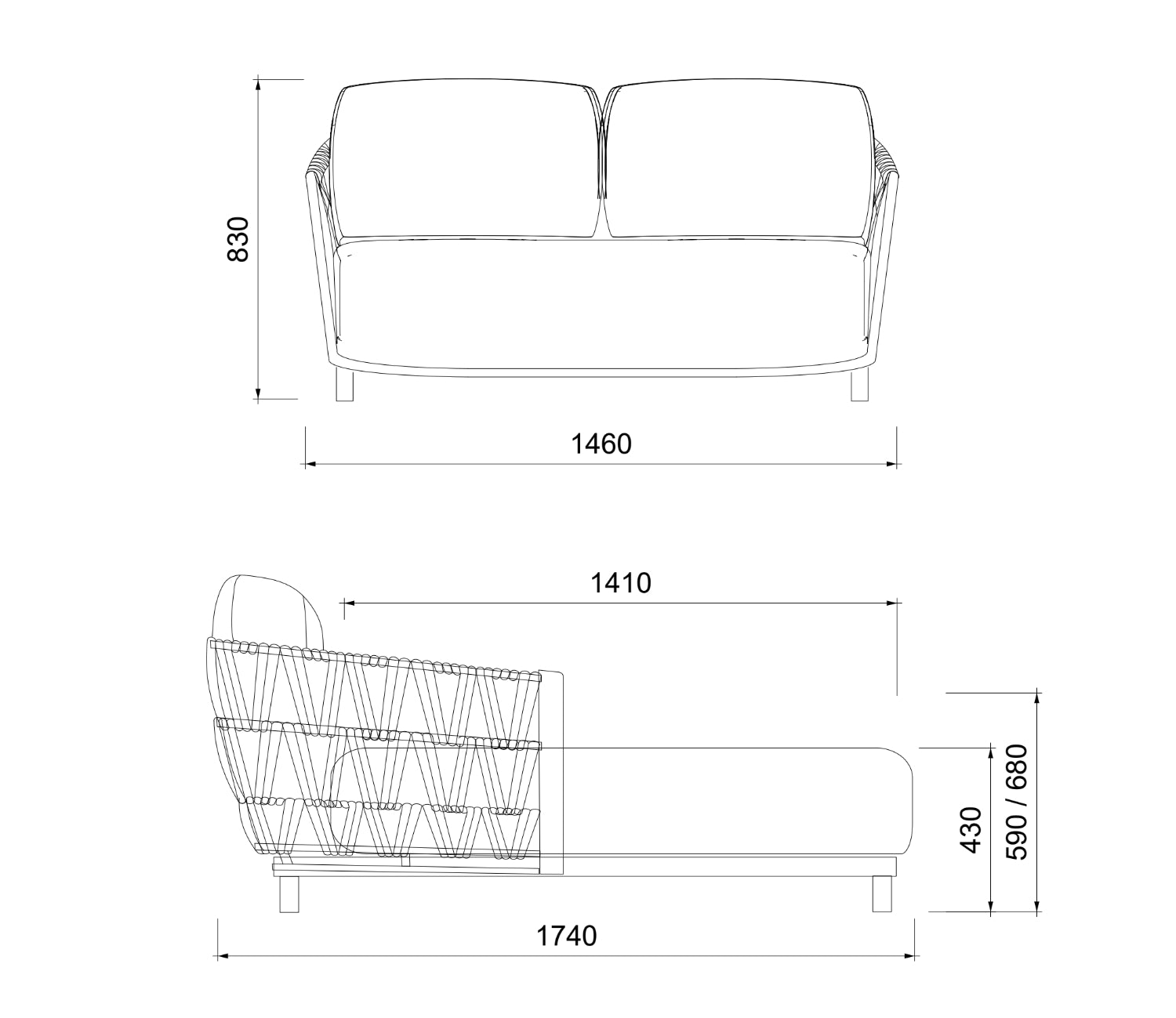 Esquema técnico de la daybed modelo Carson. | Kubu #