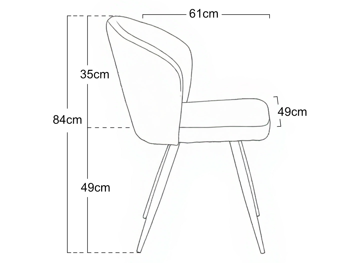Medidas Silla comedor Langford White blanco textil | Kubu #