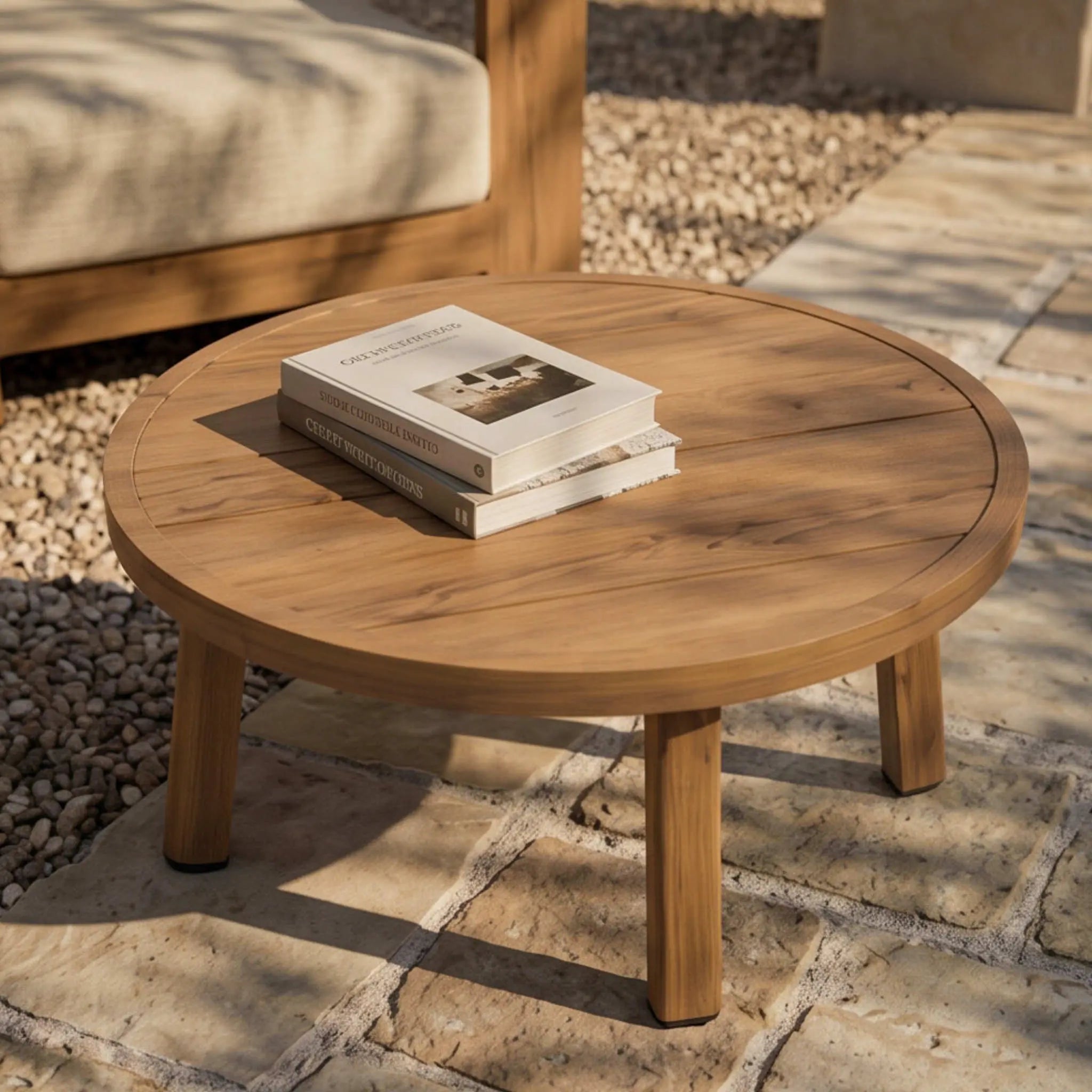 Mesa Auxiliar Exterior Java Ø 70x38cm | Efecto Teca y Aluminio | KUBU #