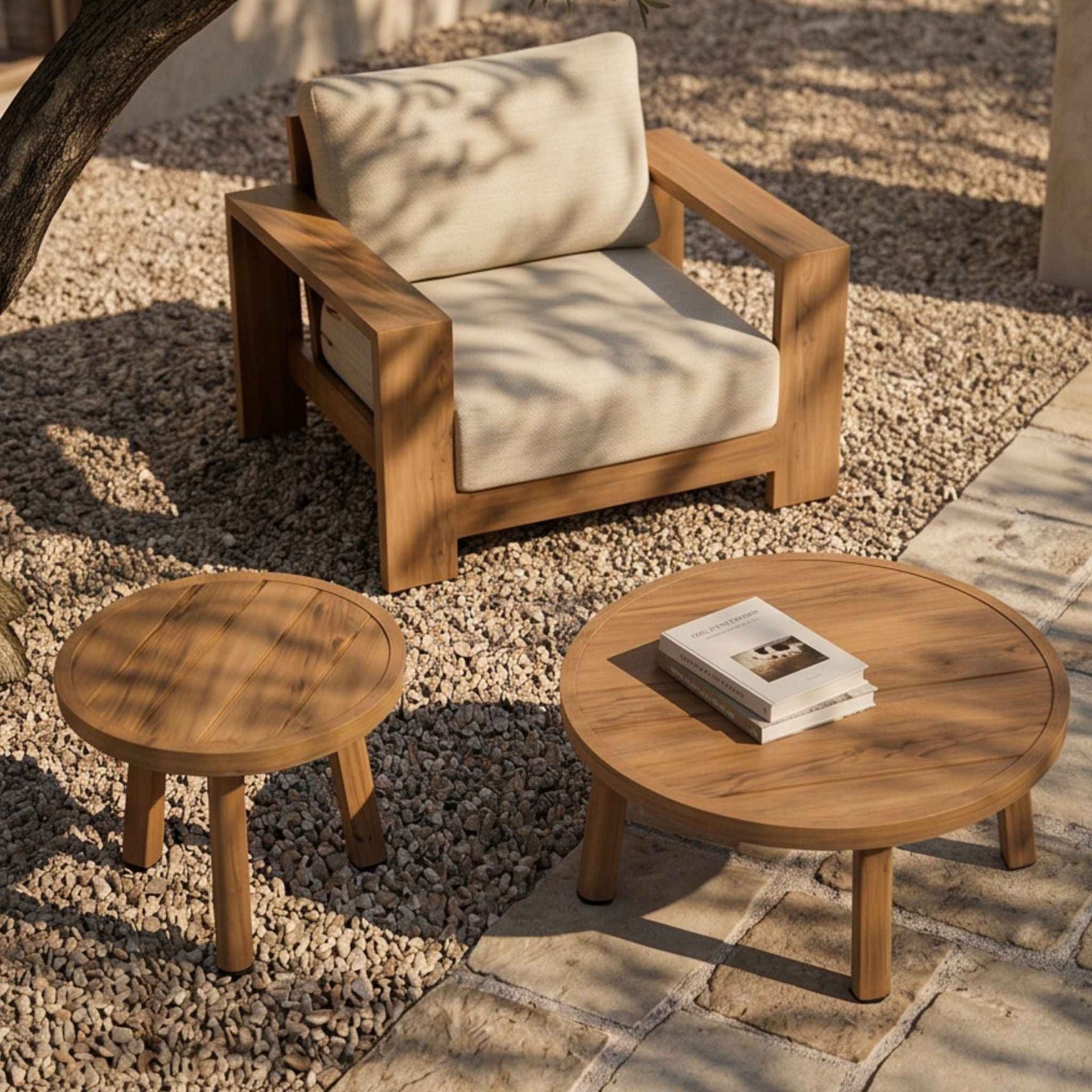 Mesa Auxiliar Exterior Java Ø 70x38cm | Efecto Teca y Aluminio | KUBU #
