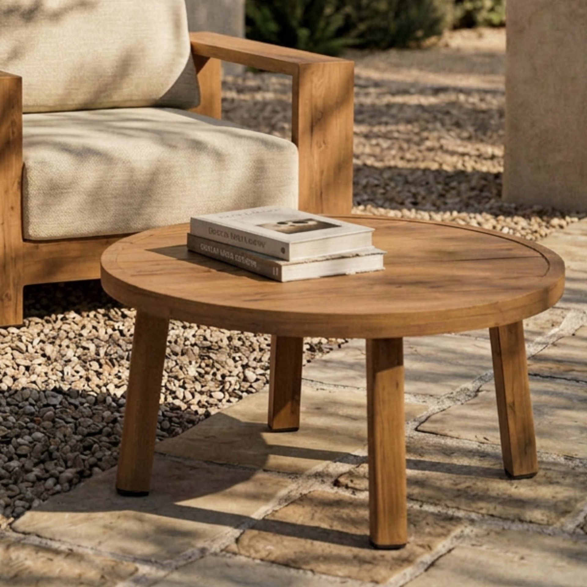Mesa Auxiliar Exterior Java Ø 70x38cm | Efecto Teca y Aluminio | KUBU #