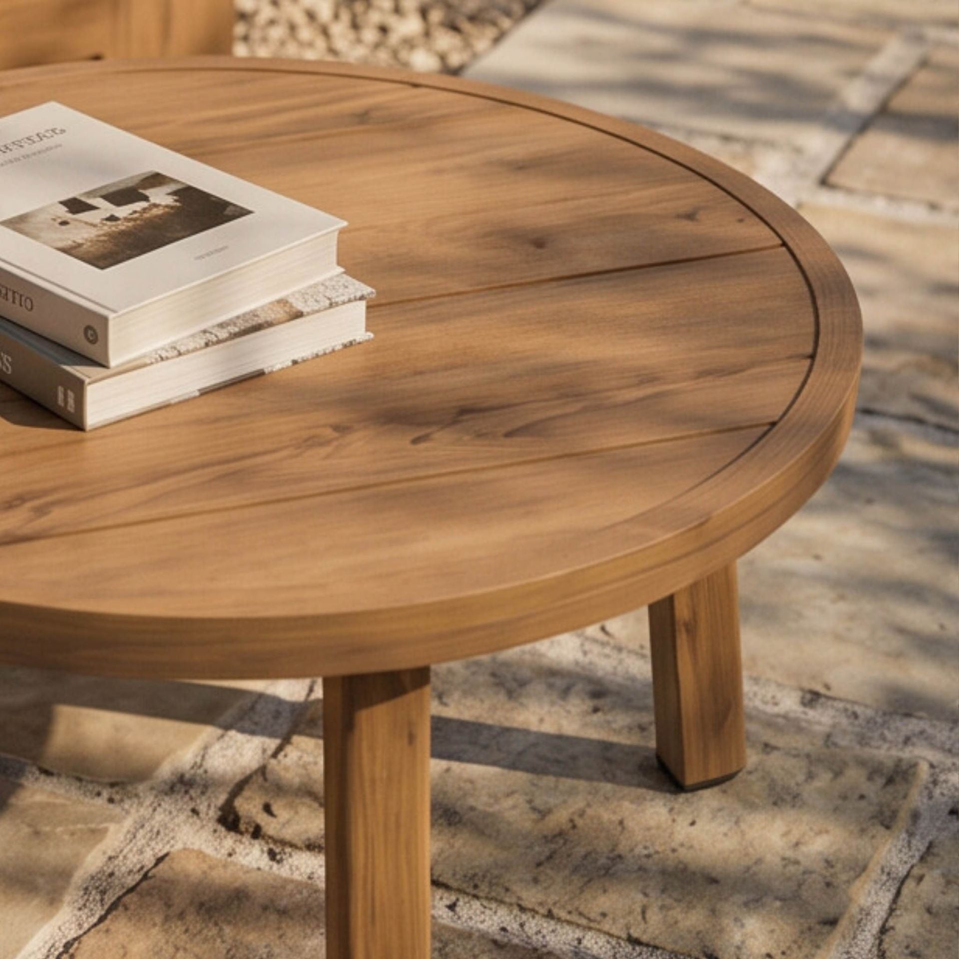 Mesa Auxiliar Exterior Java Ø 70x38cm | Efecto Teca y Aluminio | KUBU #