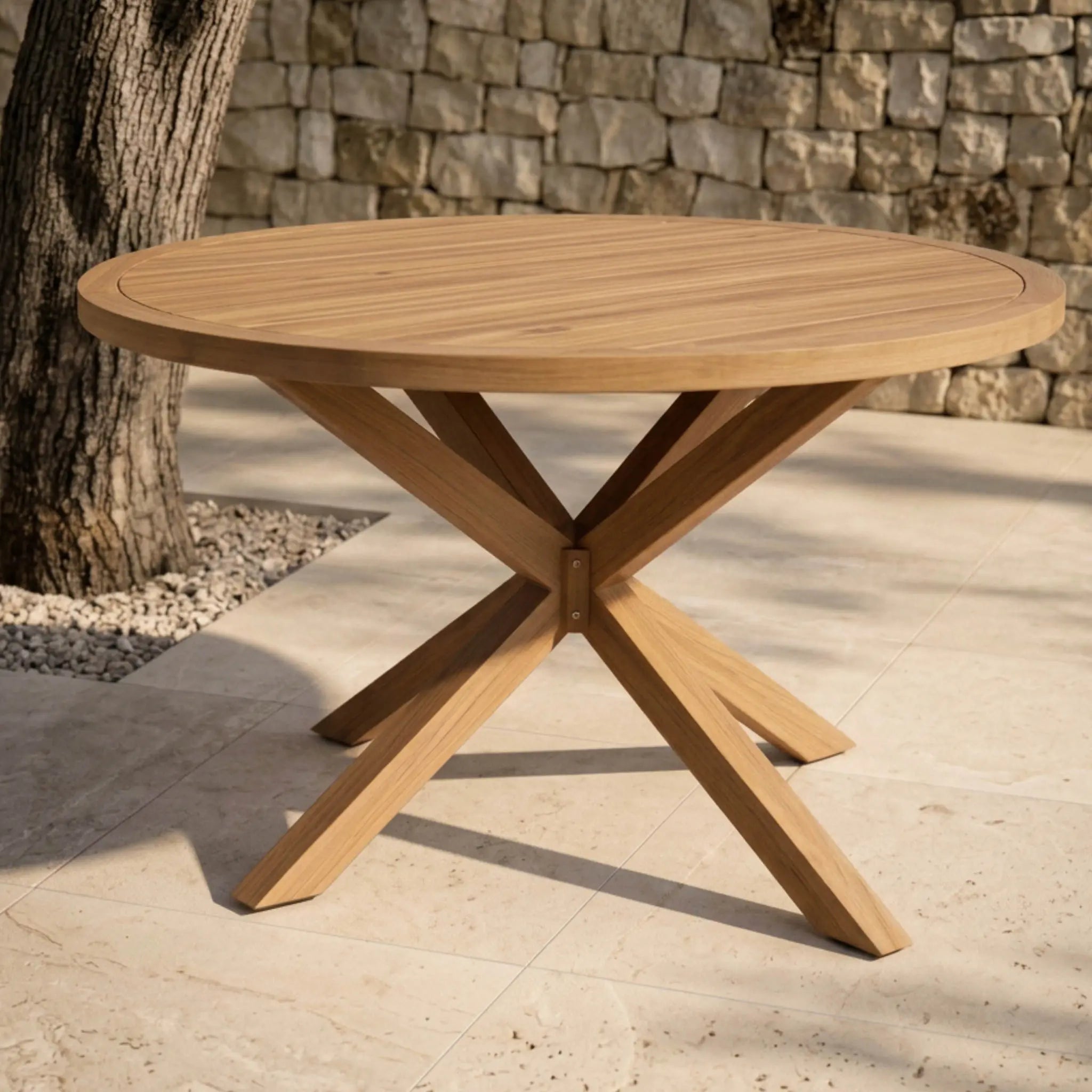 Mesa Comedor Exterior Redonda Java Ø 120x75cm | Efecto Teca | KUBU #
