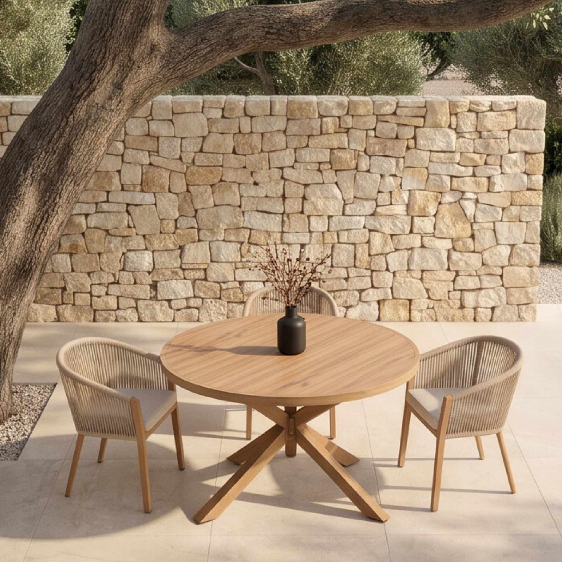 Mesa Comedor Exterior Redonda Java Ø 120x75cm | Efecto Teca | KUBU #