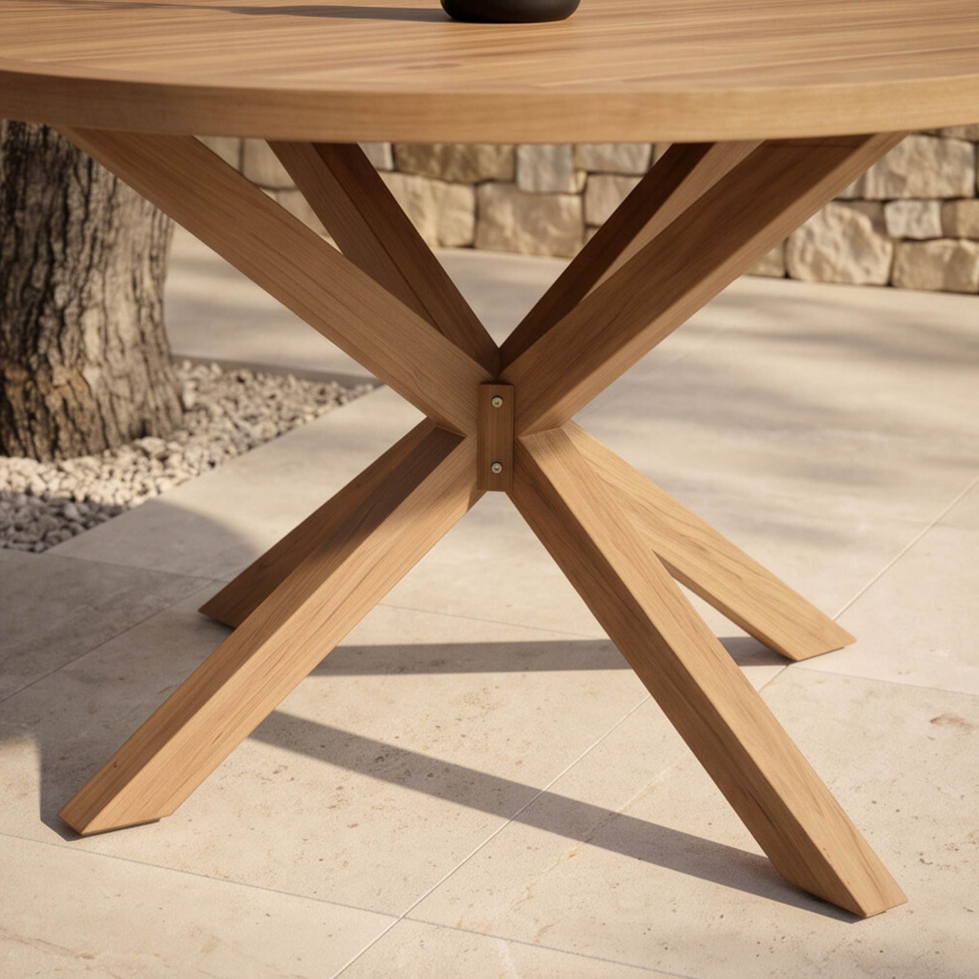 Mesa Comedor Exterior Redonda Java Ø 120x75cm | Efecto Teca | KUBU #