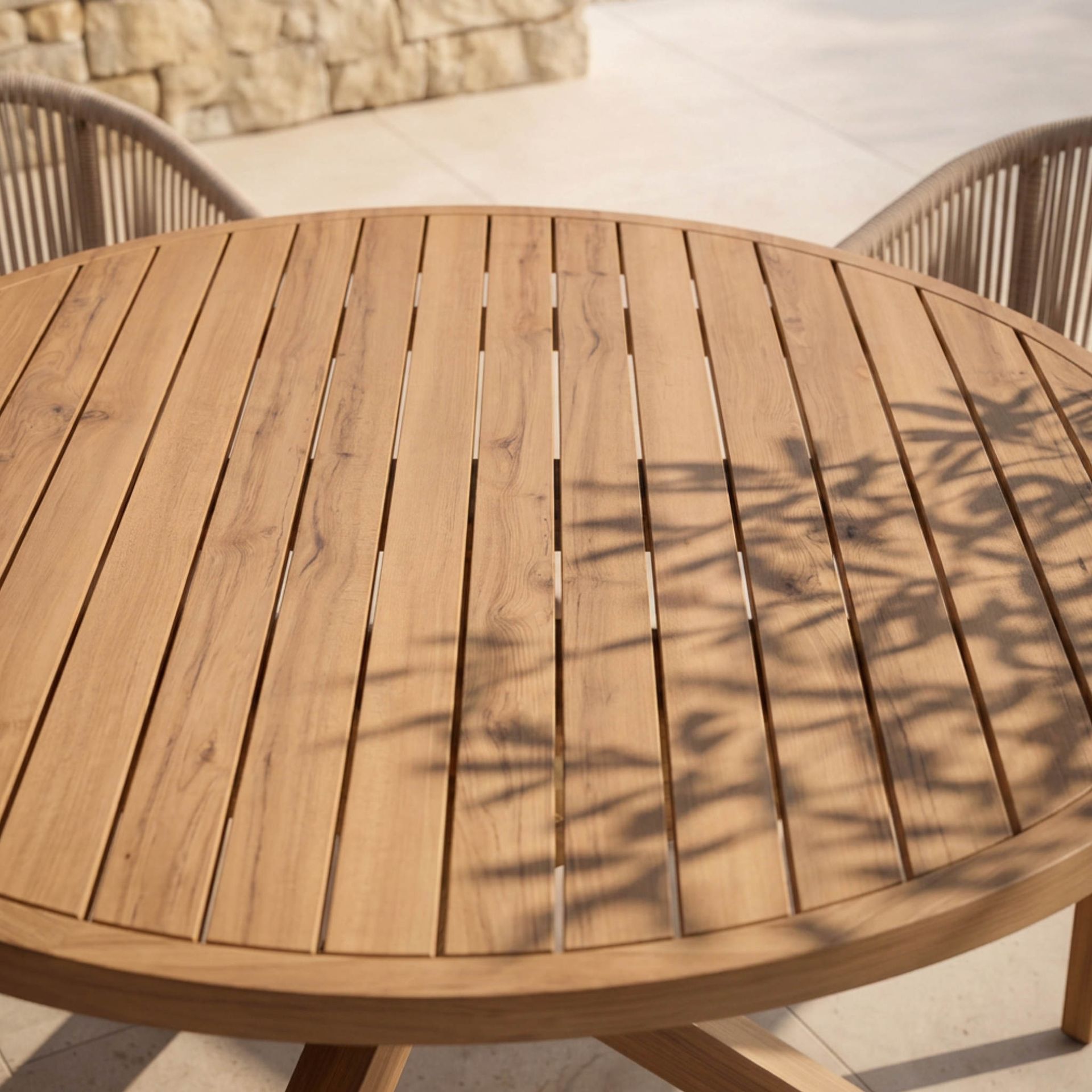 Mesa Comedor Exterior Redonda Java Ø 120x75cm | Efecto Teca | KUBU #