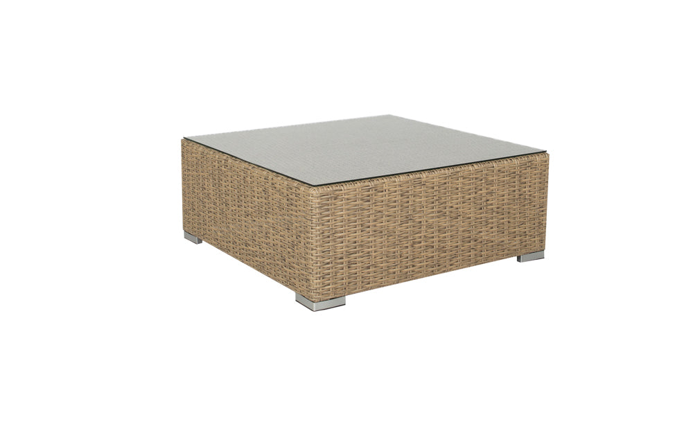 Mesa / Puf California aluminio y ratán sintético con cristal templado de 5 mm. | Kubu #