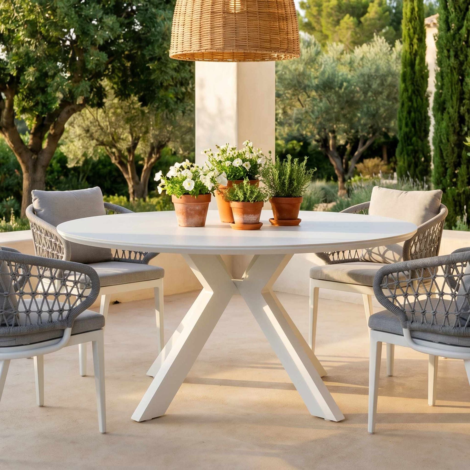 Mesa Redonda Bais con Top Porcelánico Beige y Patas Metálicas | Kubu #