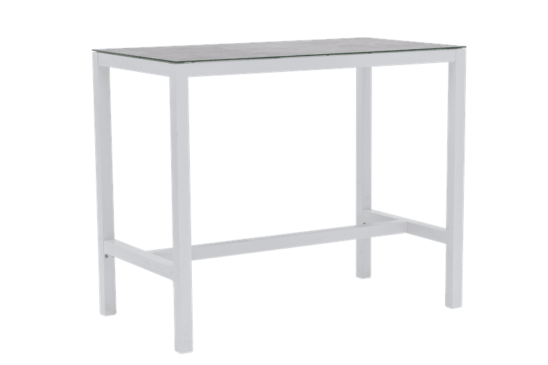 Mesa alta bar Meridian 130x70 cm aluminio  blanco cristal cerámico gris claro. | Kubu #