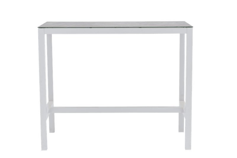 Mesa alta bar Meridian 130x70 cm aluminio  blanco cristal cerámico gris claro. | Kubu #
