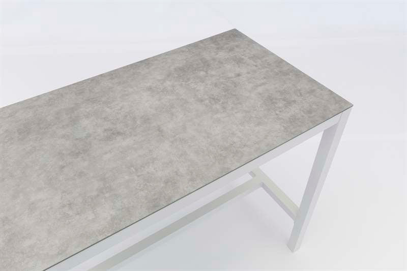 Mesa alta bar Meridian 130x70 cm aluminio  blanco cristal cerámico gris claro. | Kubu #