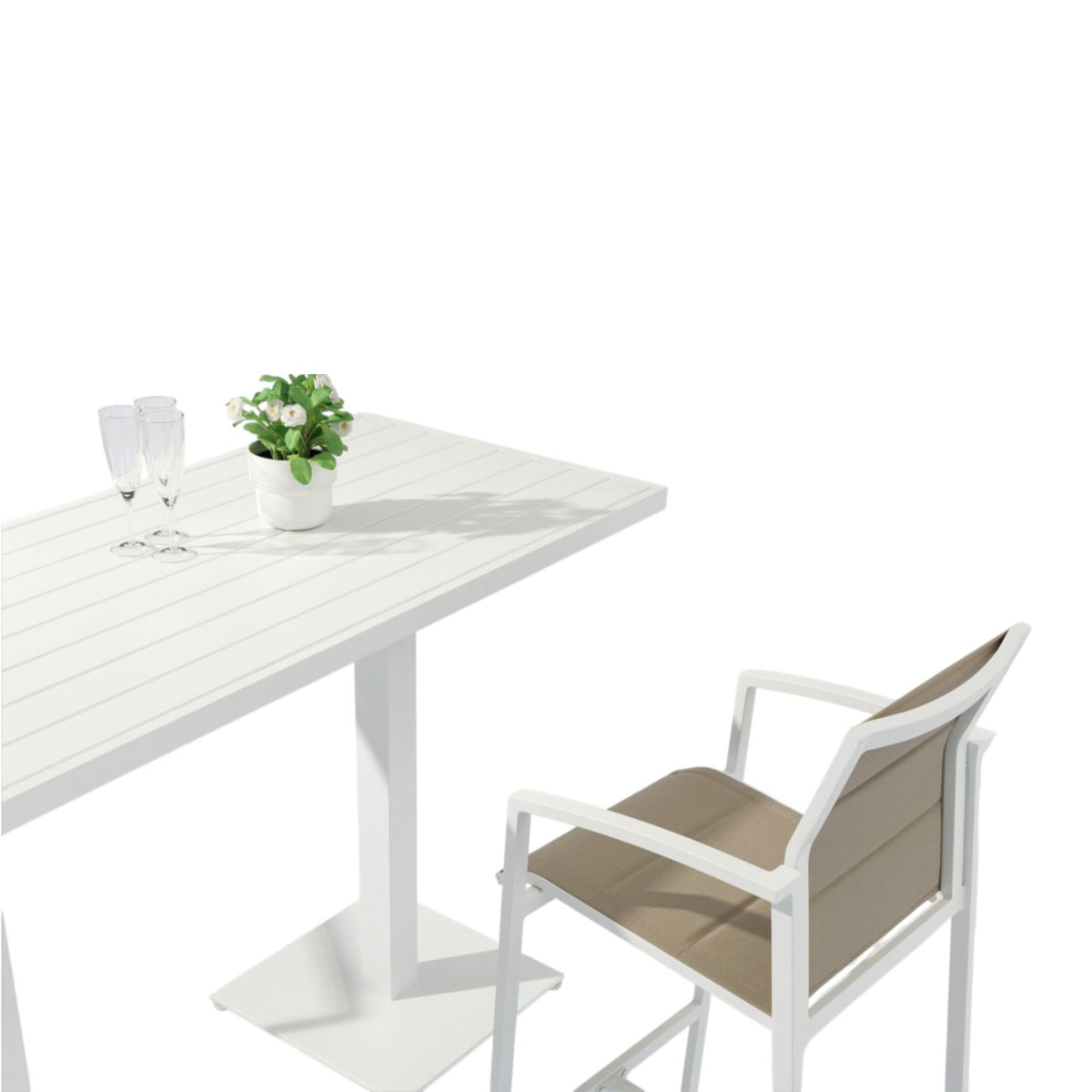 Mesa alta bar Orick 160x70 cm aluminio blanco. | KUBU #