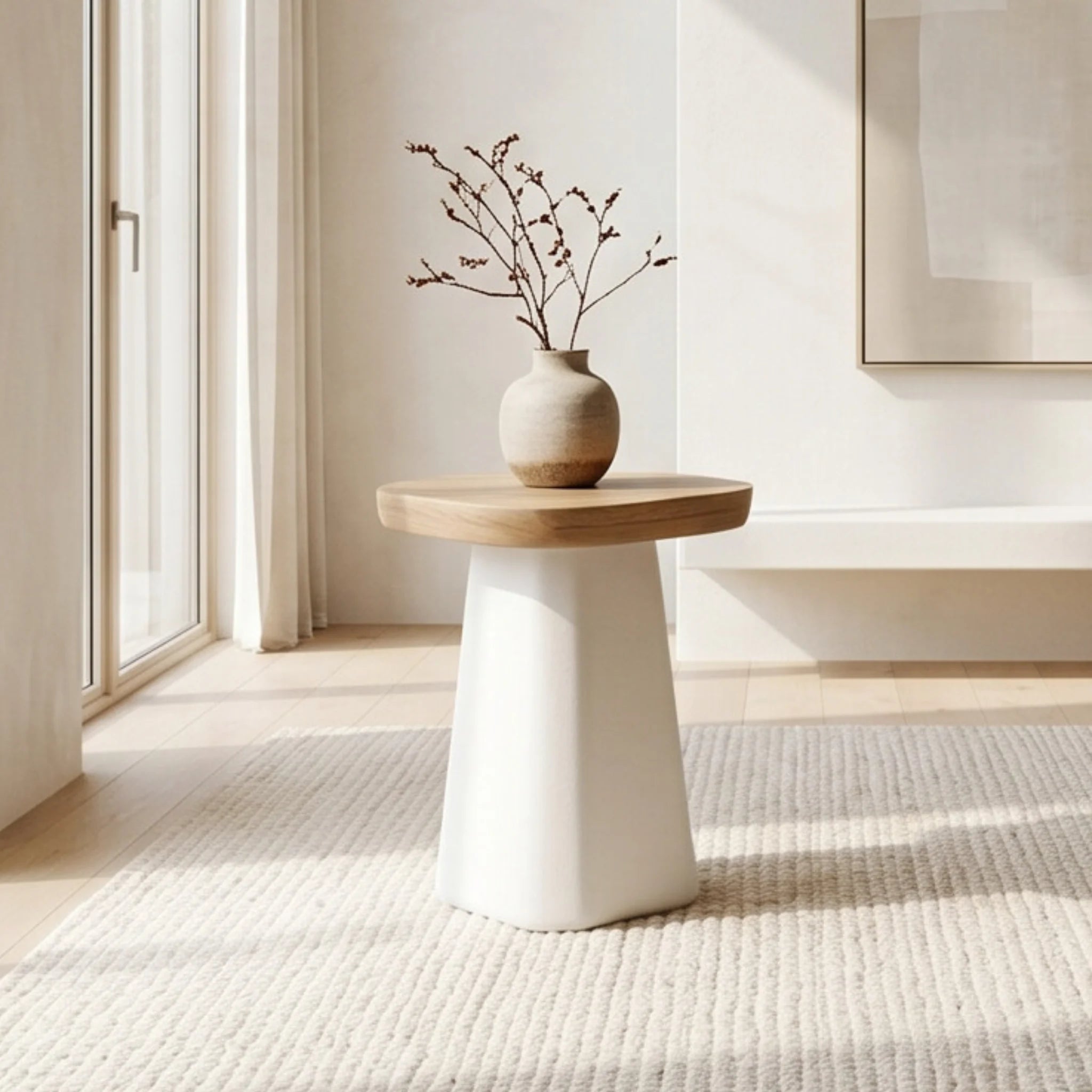 Mesa auxiliar Calvia 40X40X50cm | Blanco Mate y Madera reciclada de Acacia | KUBU #