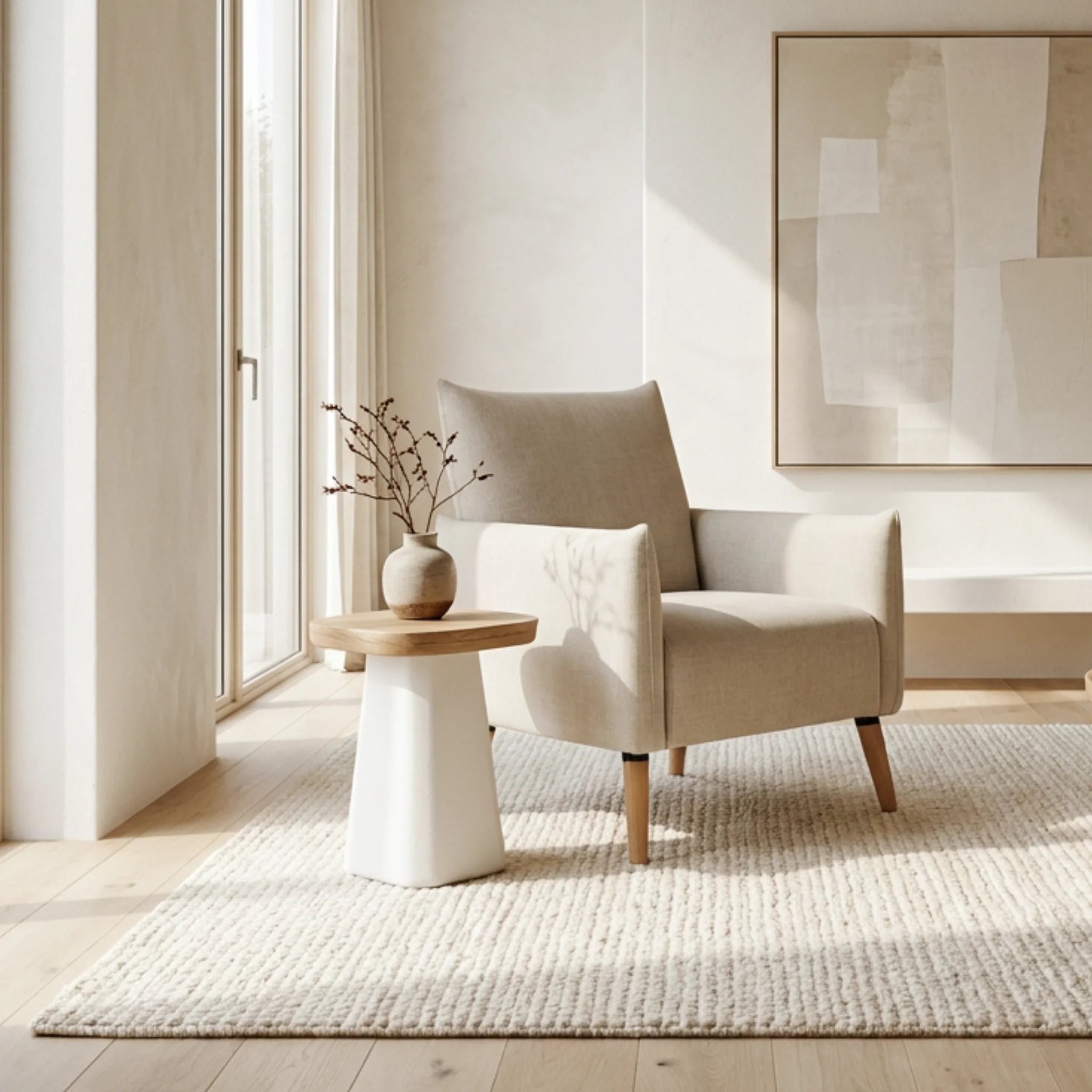Mesa auxiliar Calvia 40X40X50cm | Blanco Mate y Madera reciclada de Acacia | KUBU #