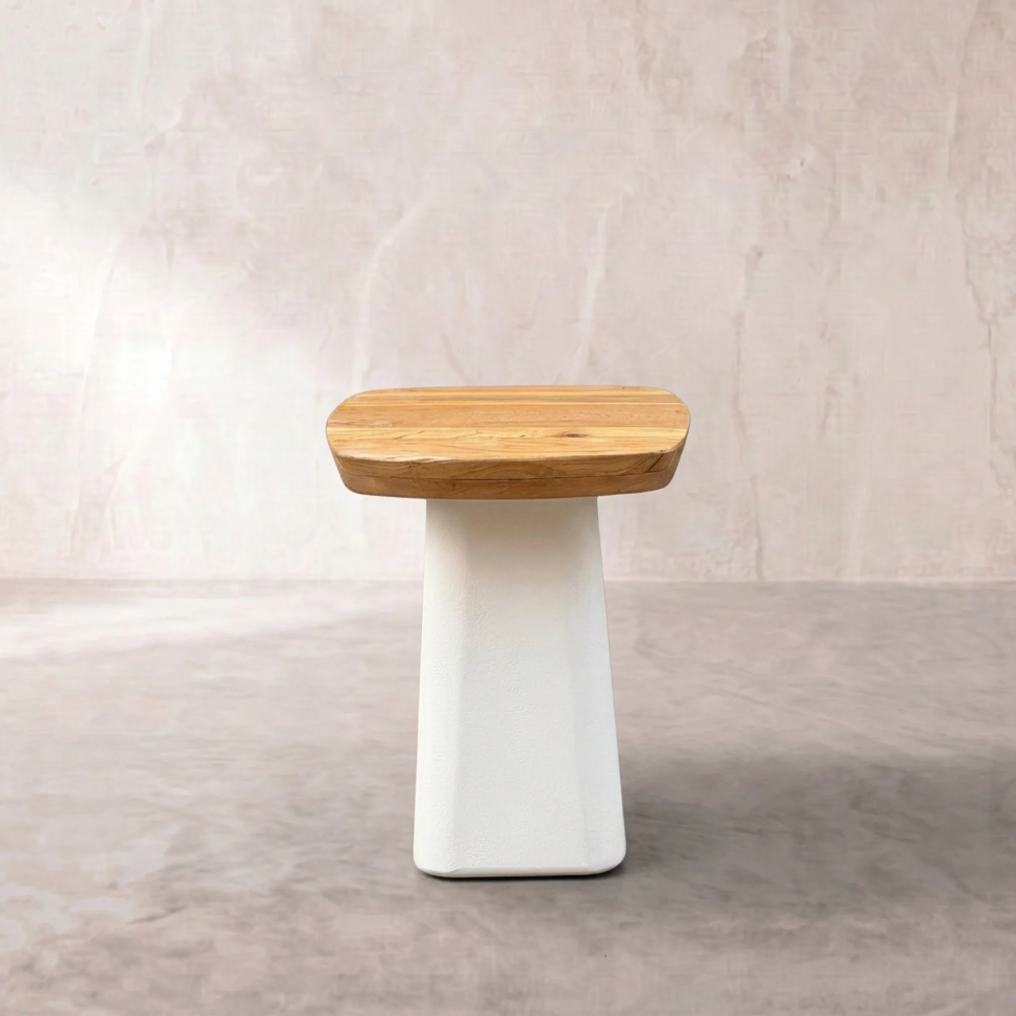 Mesa auxiliar Calvia 40X40X50cm | Blanco Mate y Madera reciclada de Acacia | KUBU #