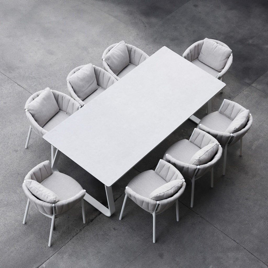Mesa comedor Babylon 220x100 aluminio blanco y cristal gris | Kubu #