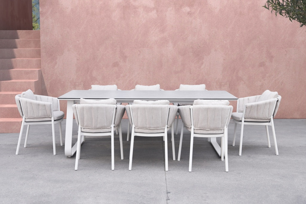 Mesa comedor Babylon 220x100 aluminio blanco y cristal gris | Kubu #