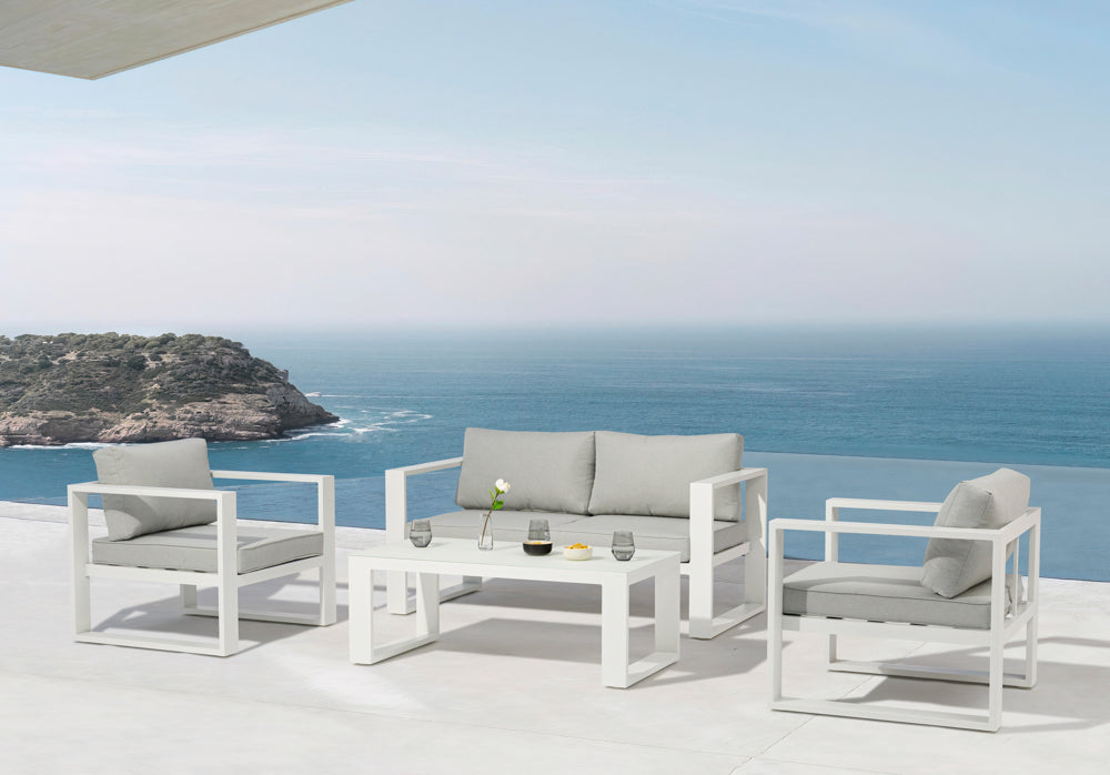 Mesa de Centro Niland Aluminio Blanco y Cristal Mate 120x60 cm | Kubu #