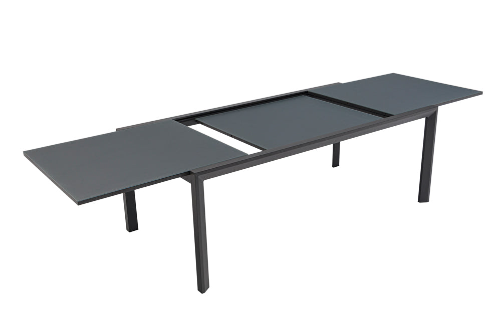 Mesa de Exterior Extensible Orick 100 x 200/300cm | Aluminio y Cristal Mate Antracita | KUBU #