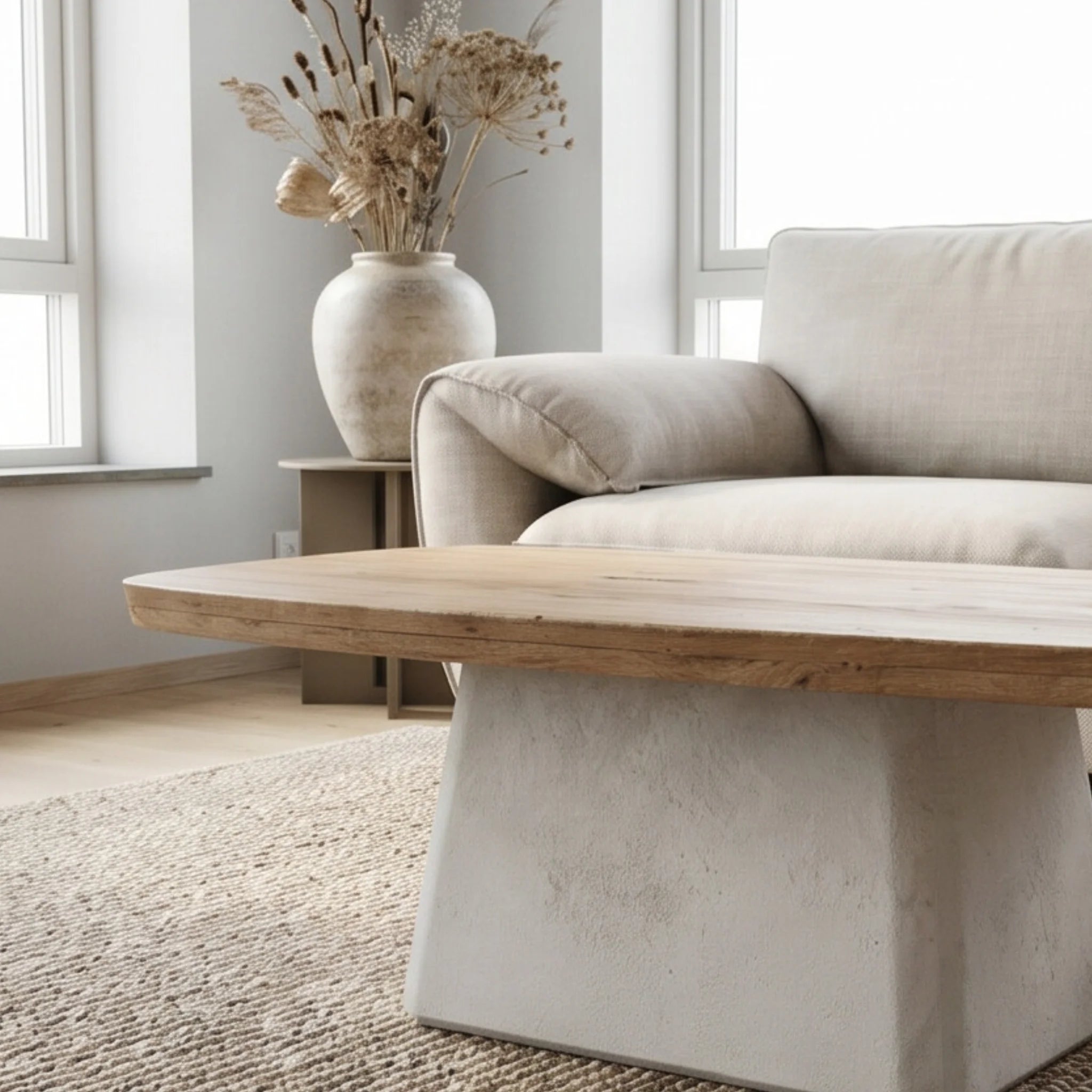 Mesa de centro Calvia120X60X45cm | Blanco Mate y Madera reciclada de Acacia | KUBU #