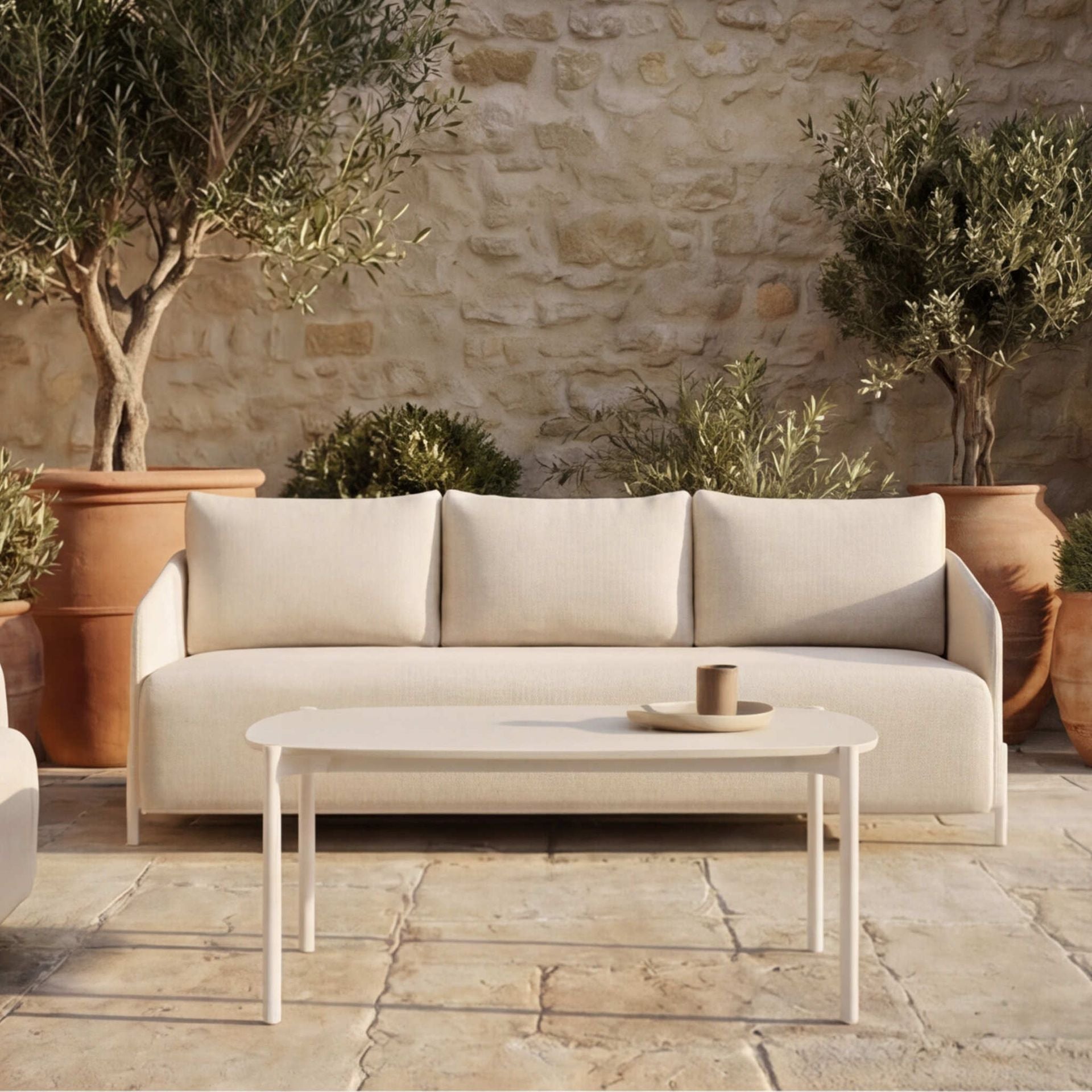 Mesa de centro Corfu aluminio blanco y porcelánico gris | Kubu #