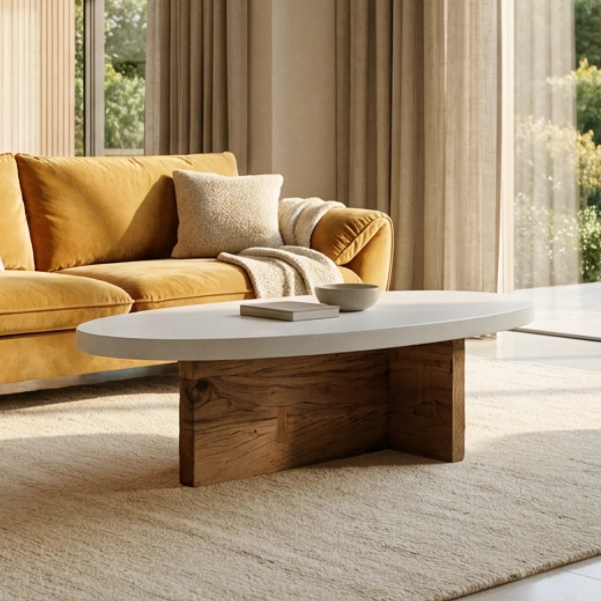 Mesa de centro Eivissa 120x65x40cm | Blanco Mate y Madera reciclada de Acacia | KUBU #