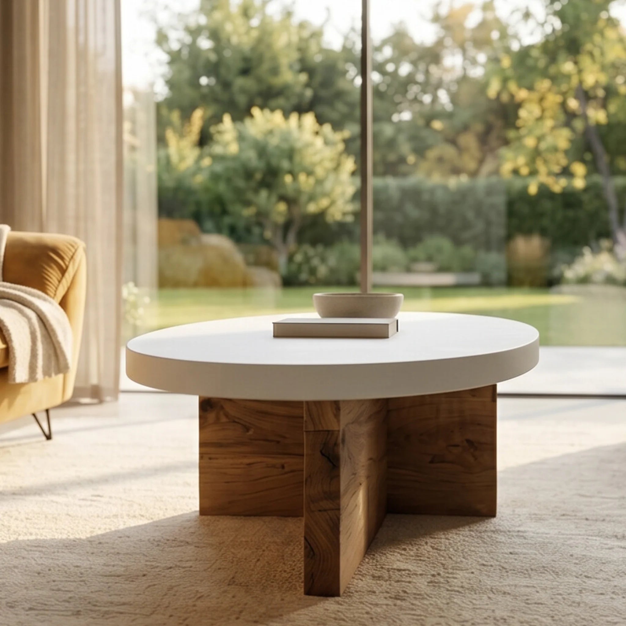 Mesa de centro Eivissa 120x65x40cm | Blanco Mate y Madera reciclada de Acacia | KUBU #