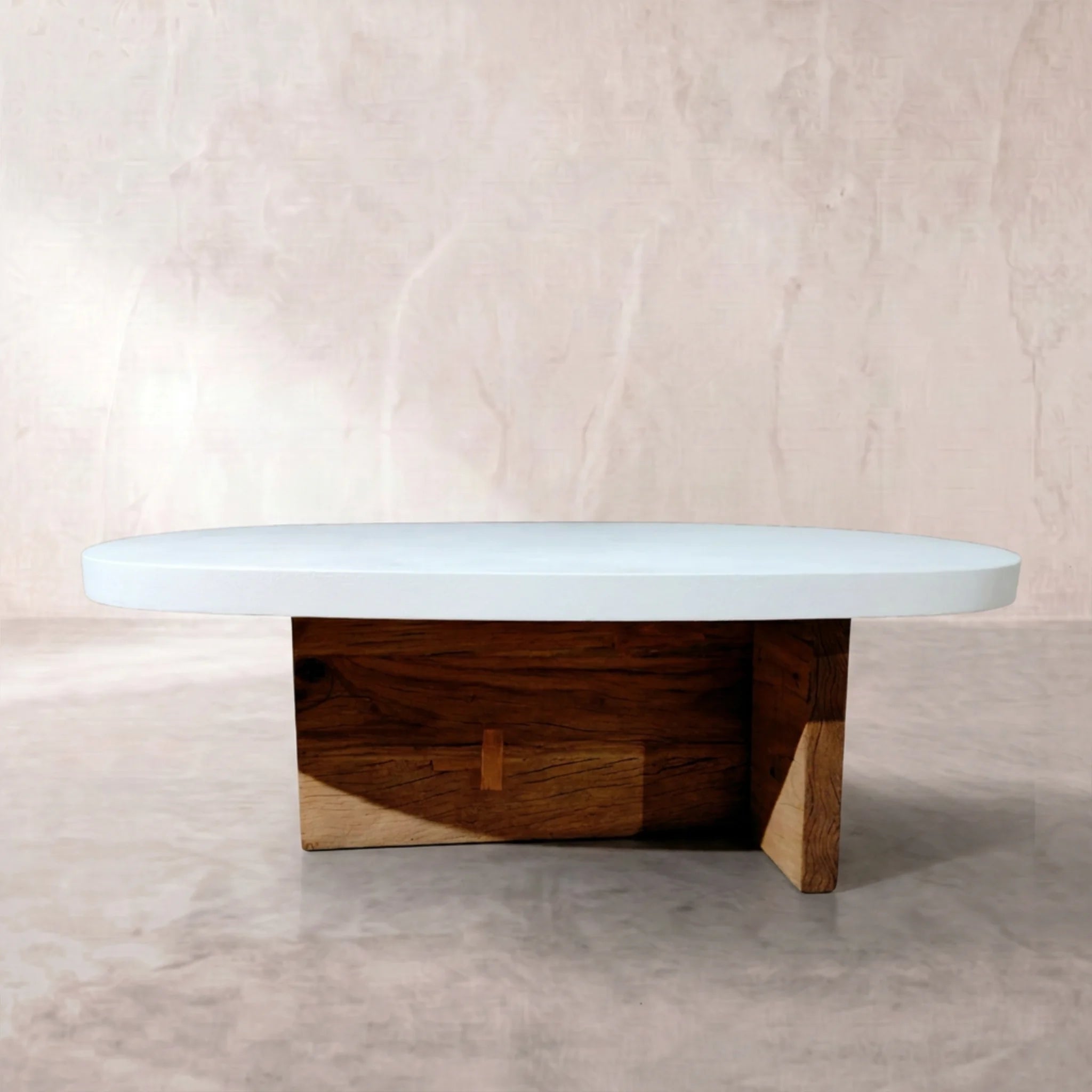 Mesa de centro Eivissa 120x65x40cm | Blanco Mate y Madera reciclada de Acacia | KUBU #