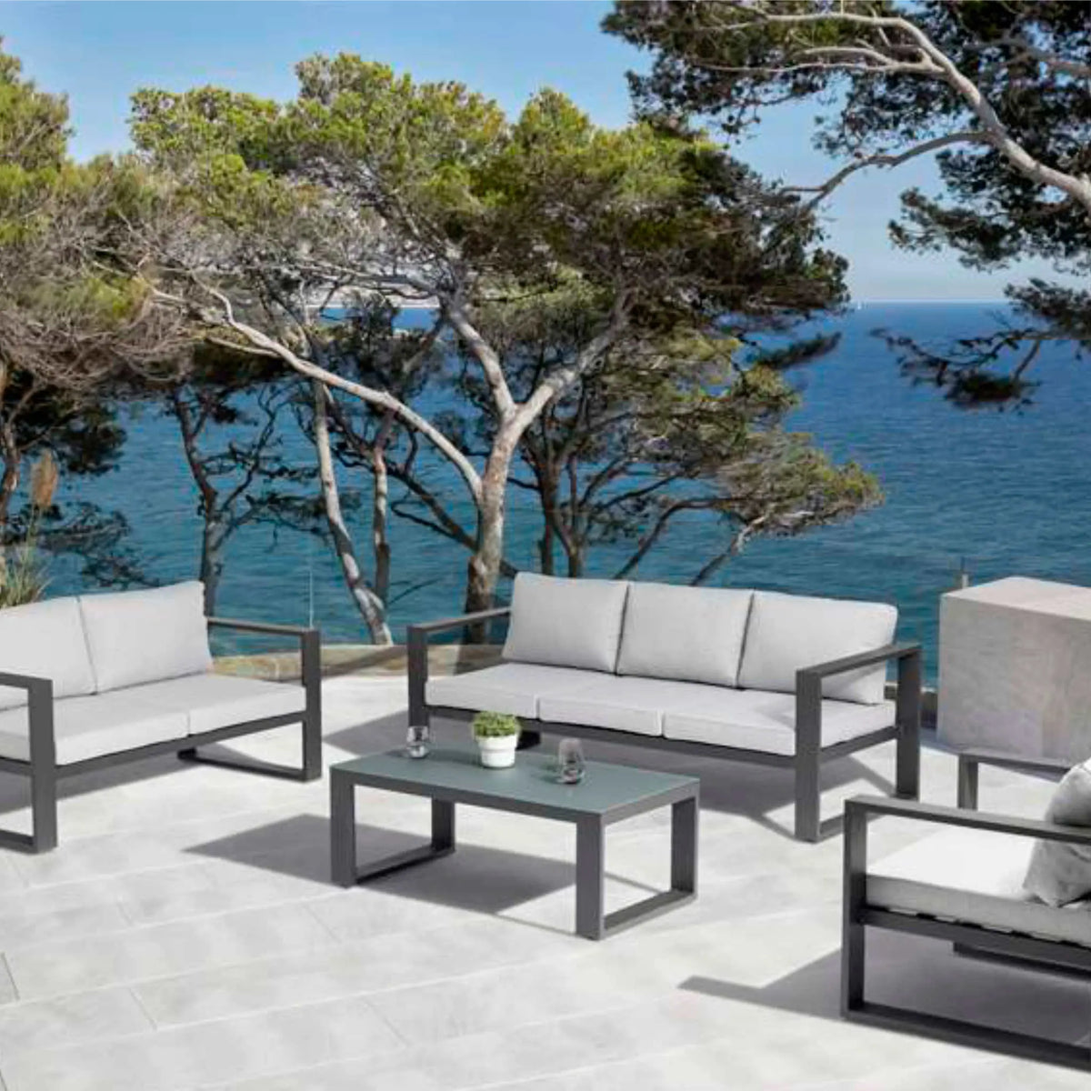 Mesa de centro Niland aluminio y cristal antracita | KUBU #