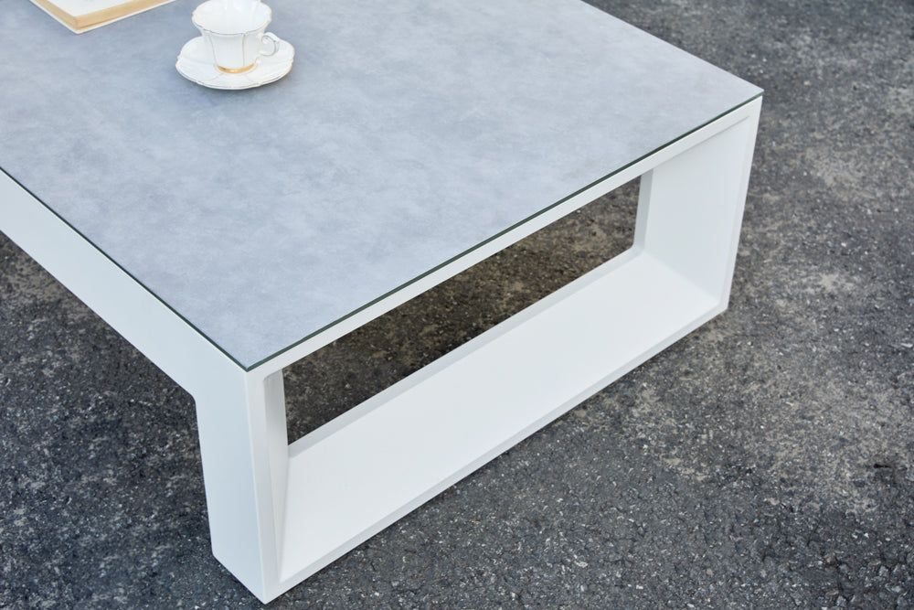 Mesa  de centro Onix aluminio blanco cristal cerámico gris claro | Kubu #