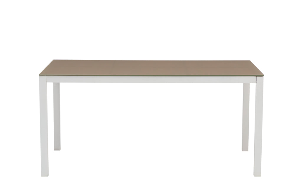 Mesa de comedor Adin 160 x 90 cm aluminio blanco y cristal taupe